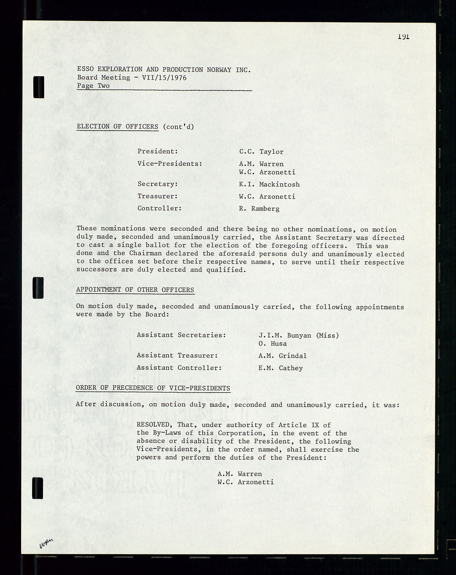 Pa 1512 - Esso Exploration and Production Norway Inc., SAST/A-101917/A/Aa/L0001/0002: Styredokumenter / Corporate records, Board meeting minutes, Agreements, Stocholder meetings, 1975-1979, p. 41