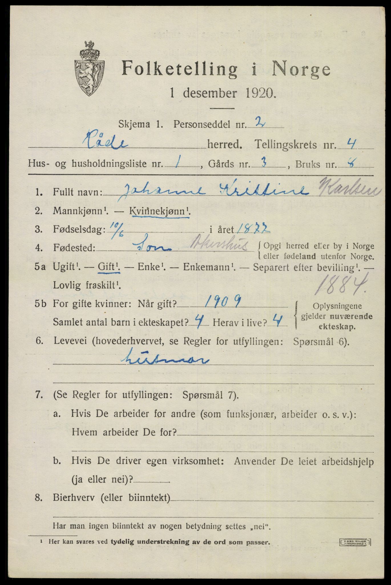 SAO, 1920 census for Råde, 1920, p. 4043