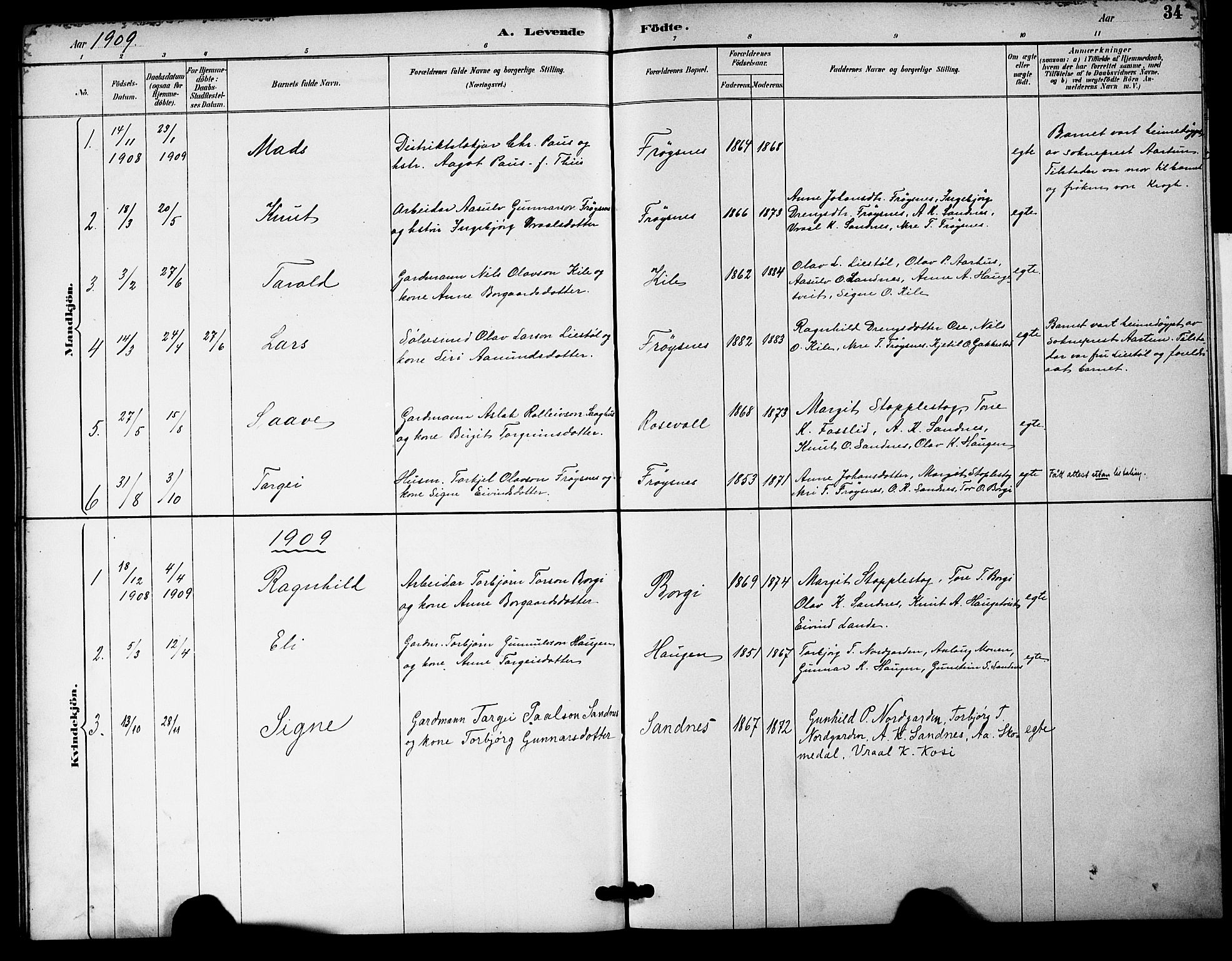 Bygland sokneprestkontor, SAK/1111-0006/F/Fa/Fac/L0001: Parish register (official) no. A 1, 1885-1909, p. 34