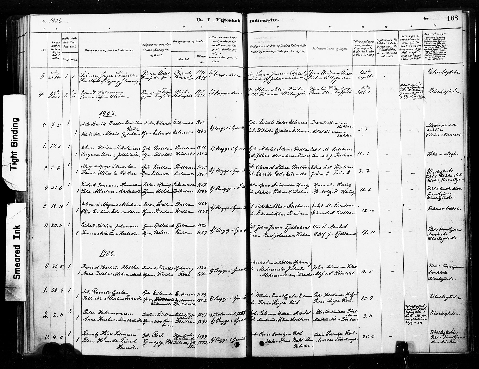 Ministerialprotokoller, klokkerbøker og fødselsregistre - Nord-Trøndelag, SAT/A-1458/789/L0705: Parish register (official) no. 789A01, 1878-1910, p. 168