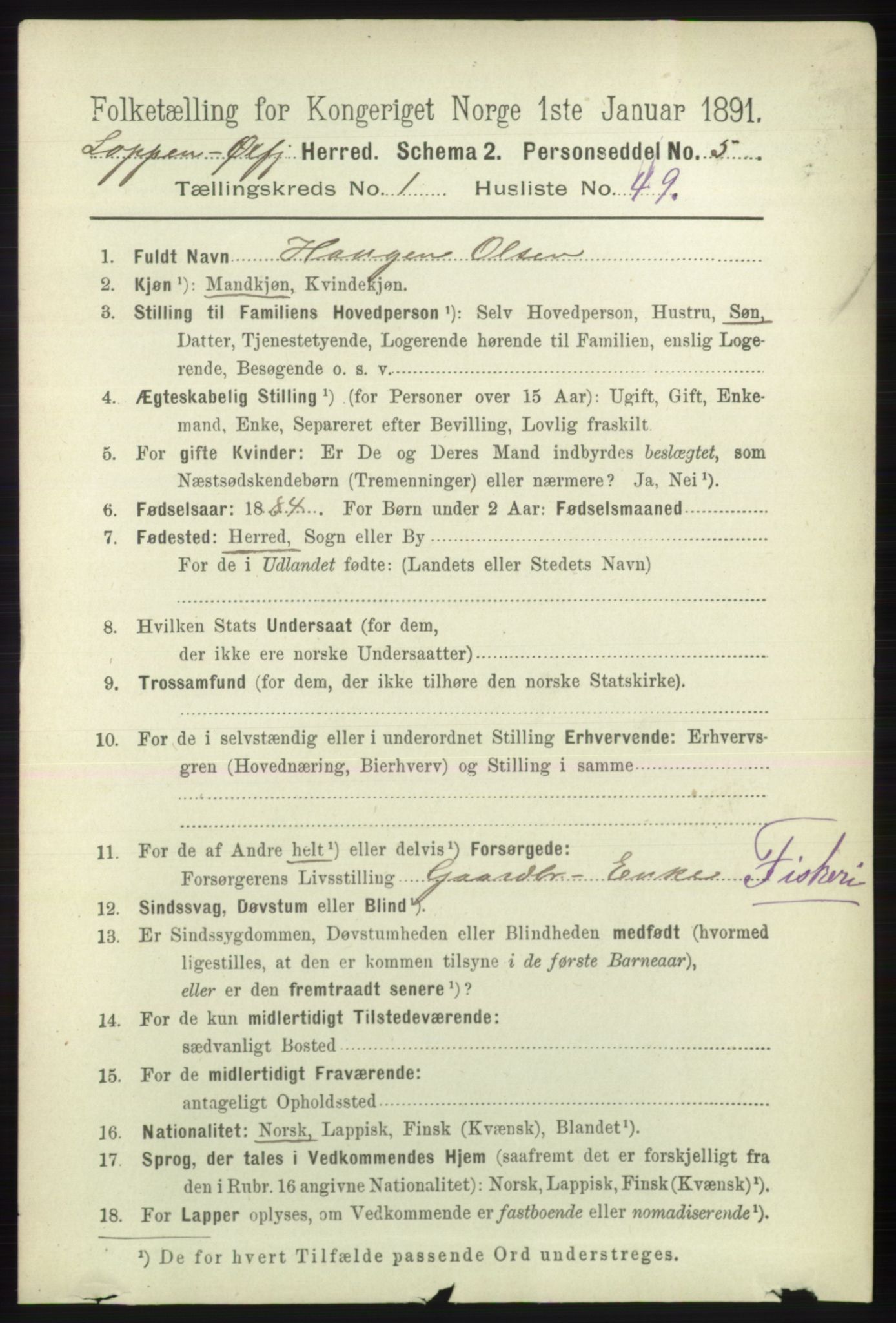 RA, 1891 census for 2014 Loppa, 1891, p. 324