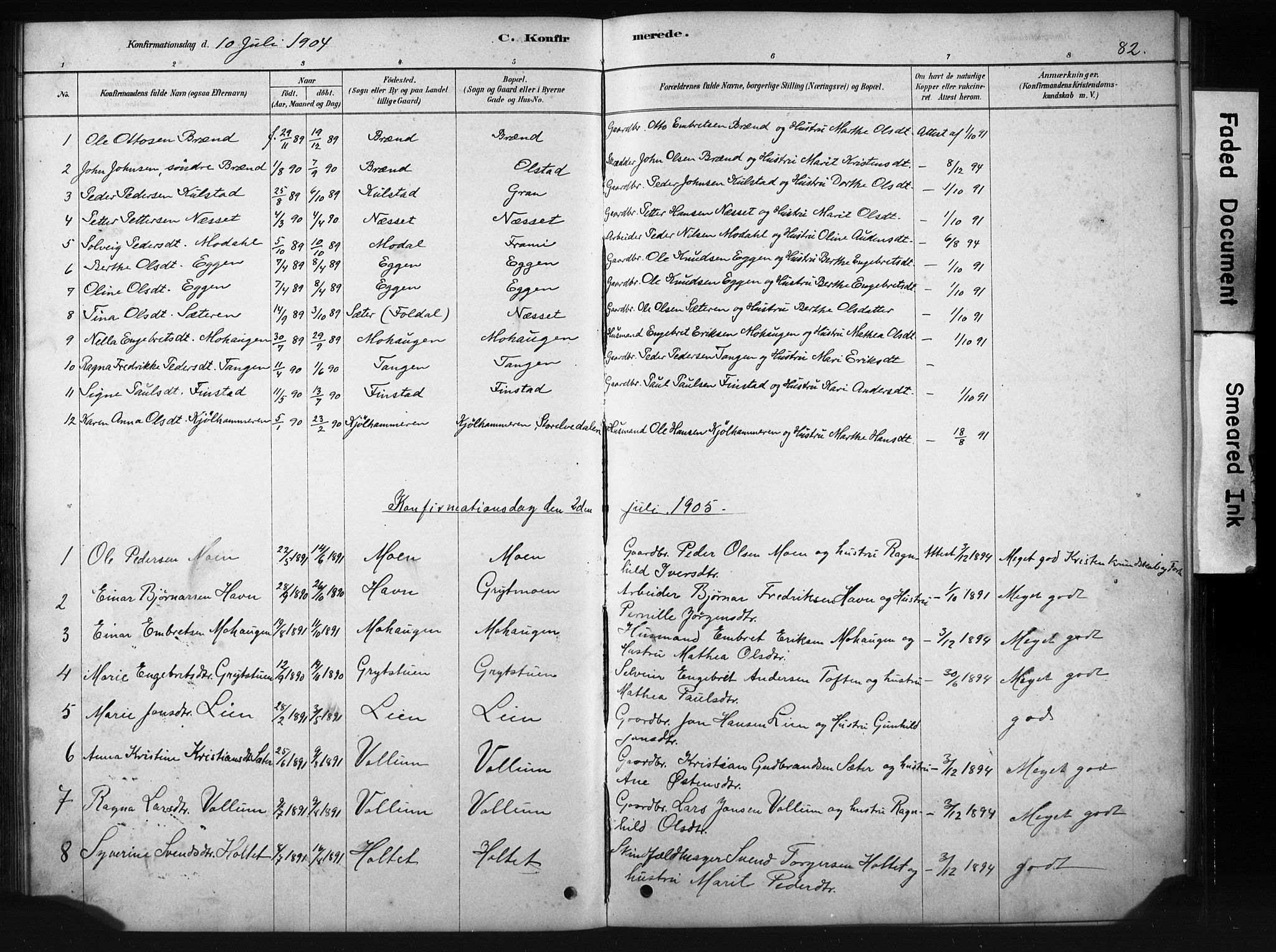 Sollia prestekontor, SAH/PREST-050/H/Ha/Hab/L0002: Parish register (copy) no. 2, 1880-1933, p. 82