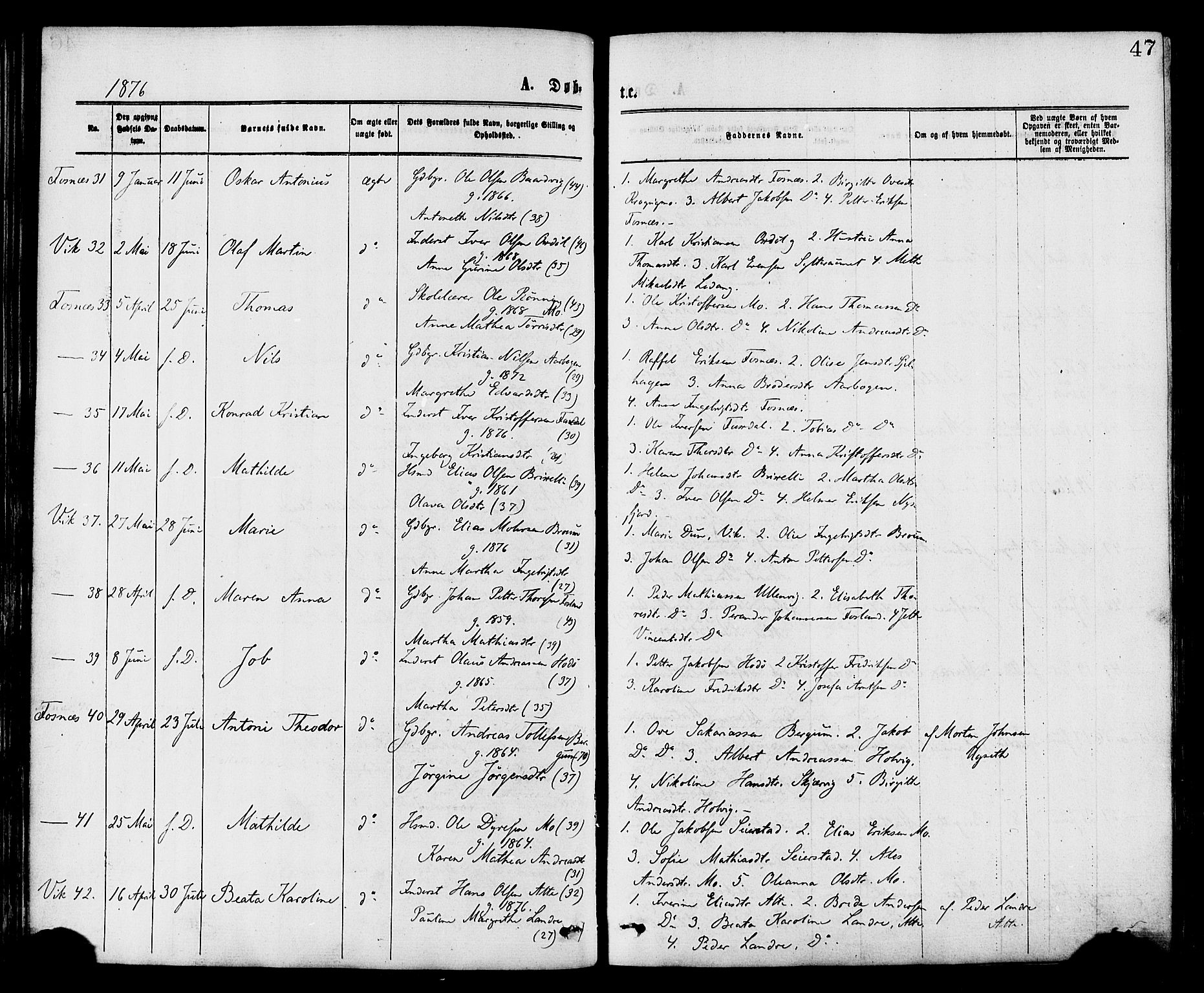 Ministerialprotokoller, klokkerbøker og fødselsregistre - Nord-Trøndelag, SAT/A-1458/773/L0616: Parish register (official) no. 773A07, 1870-1887, p. 47