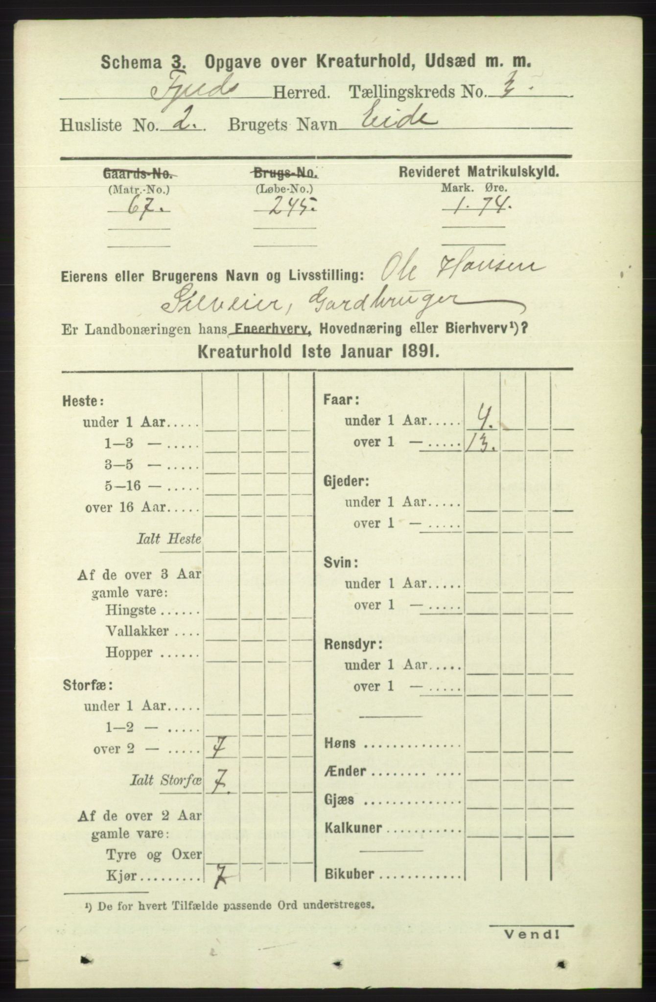 RA, 1891 census for 1246 Fjell, 1891, p. 4173