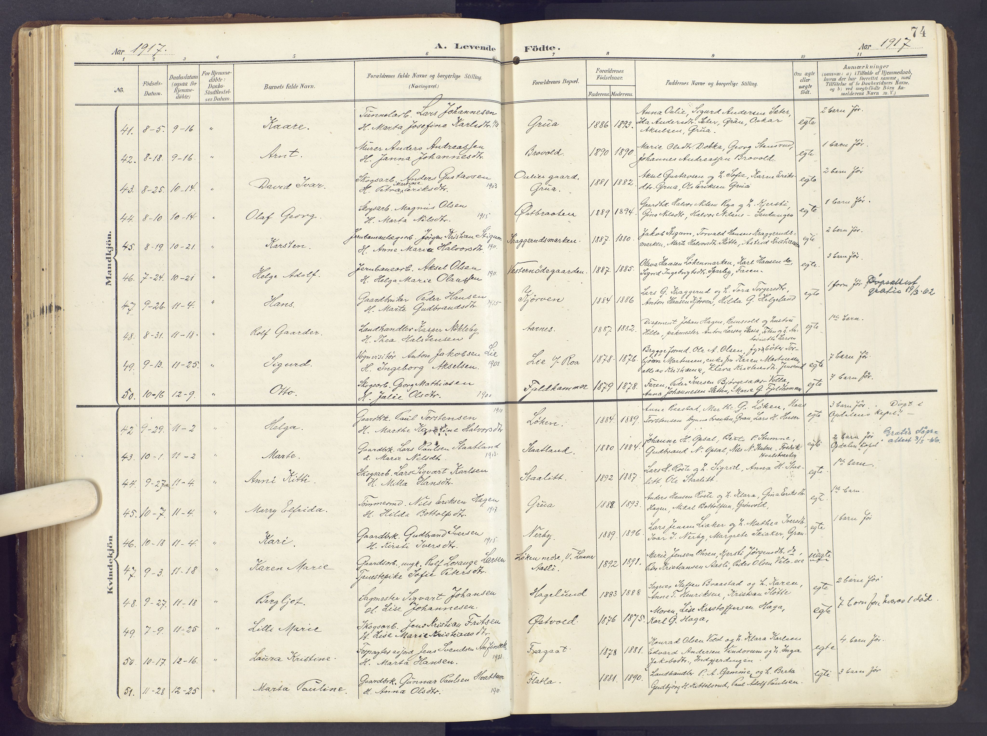 Lunner prestekontor, AV/SAH-PREST-118/H/Ha/Haa/L0001: Parish register (official) no. 1, 1907-1922, p. 74