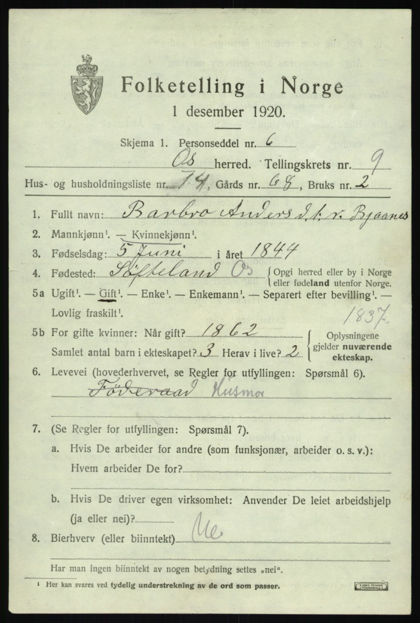 SAB, 1920 census for Os, 1920, p. 8214