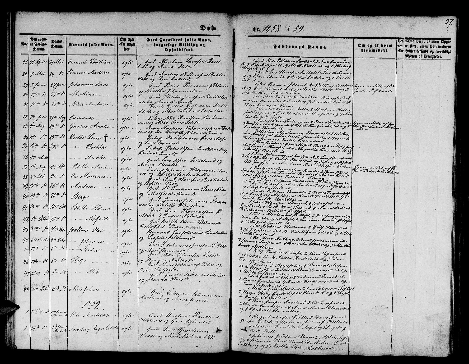 Finnås sokneprestembete, SAB/A-99925/H/Ha/Hab/Habb/L0001: Parish register (copy) no. B 1, 1851-1870, p. 27