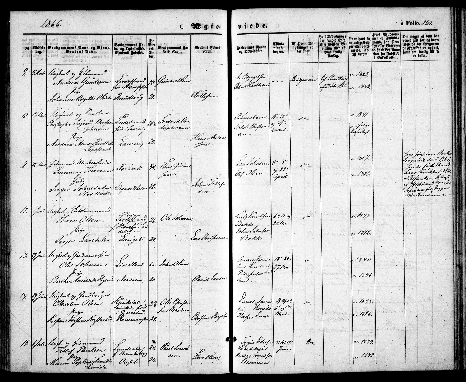 Holt sokneprestkontor, AV/SAK-1111-0021/F/Fa/L0009: Parish register (official) no. A 9, 1861-1871, p. 262