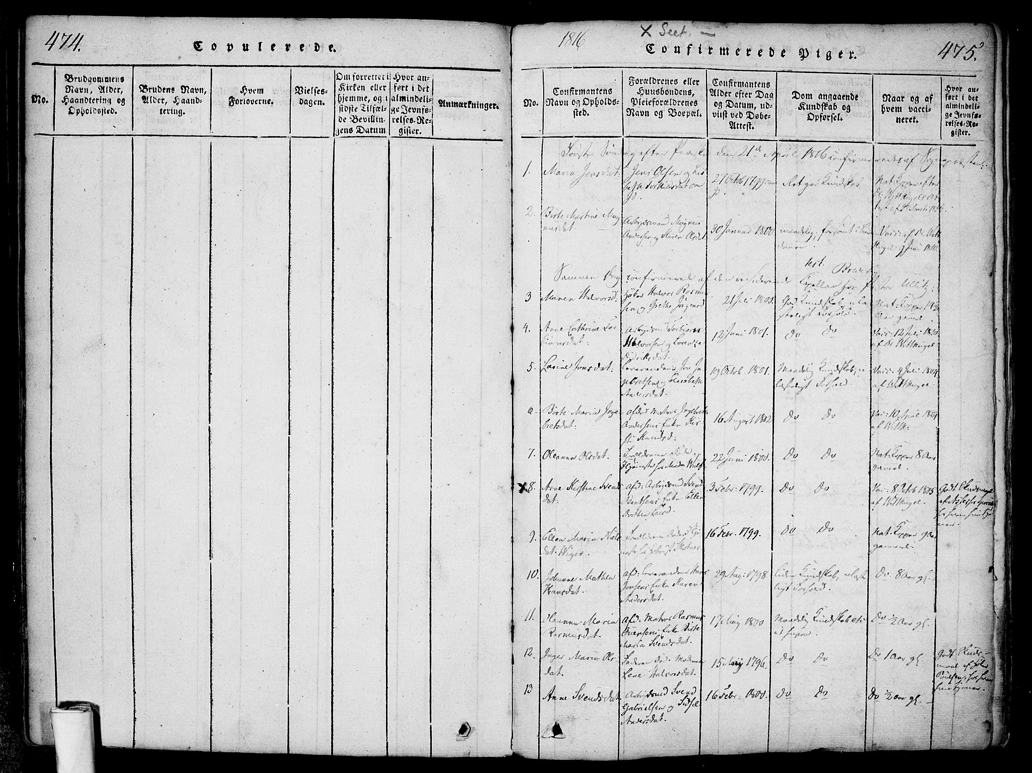 Halden prestekontor Kirkebøker, AV/SAO-A-10909/F/Fa/L0003: Parish register (official) no. I 3, 1815-1834, p. 474-475