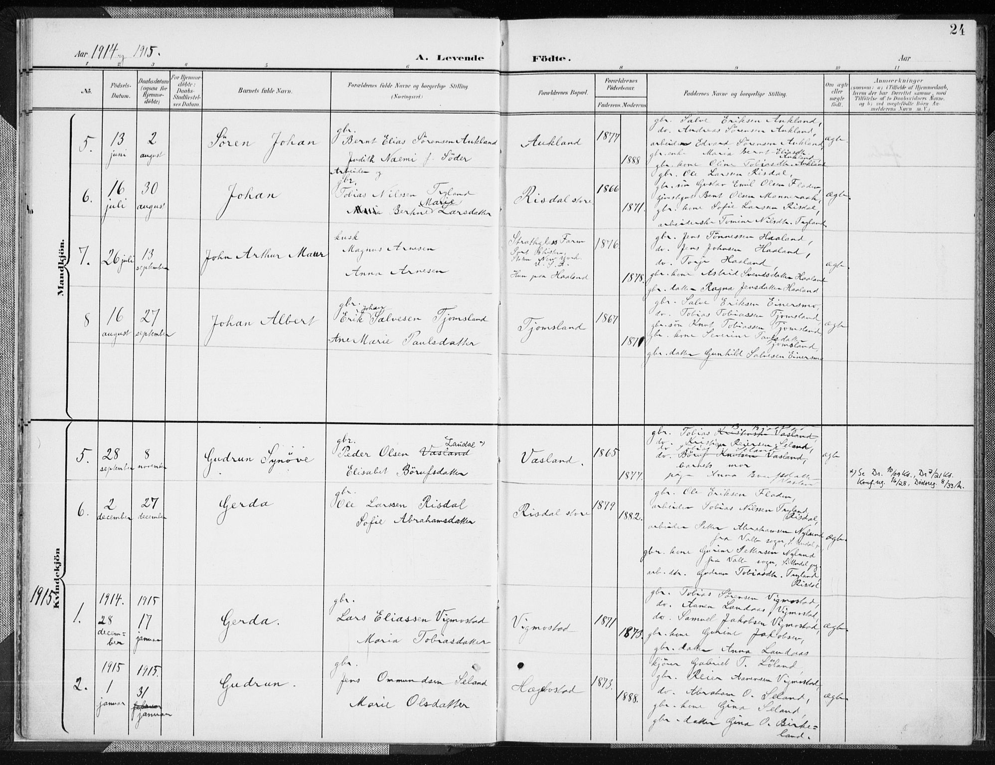 Nord-Audnedal sokneprestkontor, SAK/1111-0032/F/Fa/Fab/L0004: Parish register (official) no. A 4, 1901-1917, p. 24