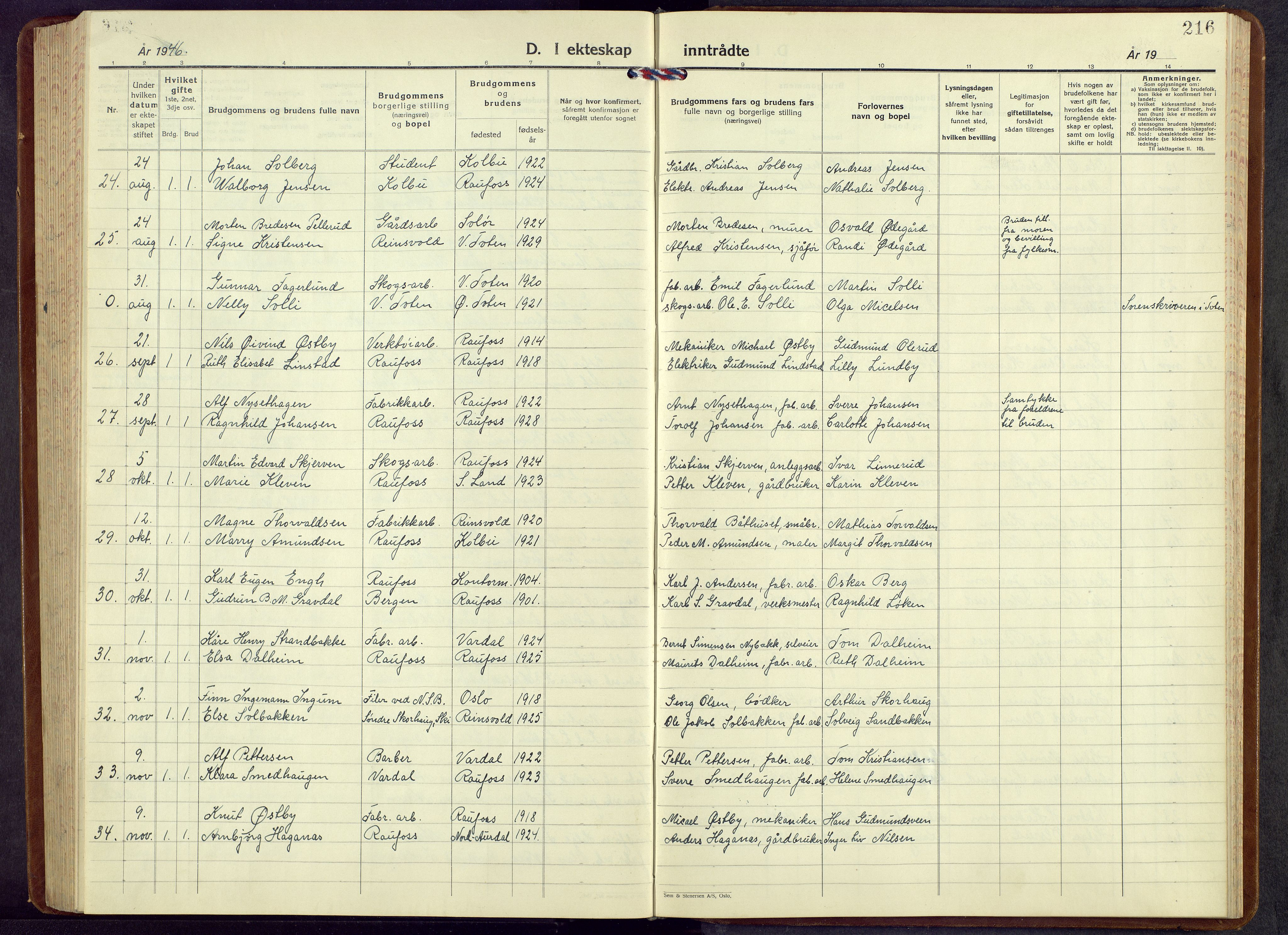 Vestre Toten prestekontor, AV/SAH-PREST-108/H/Ha/Hab/L0013: Parish register (copy) no. 13, 1940-1956, p. 216