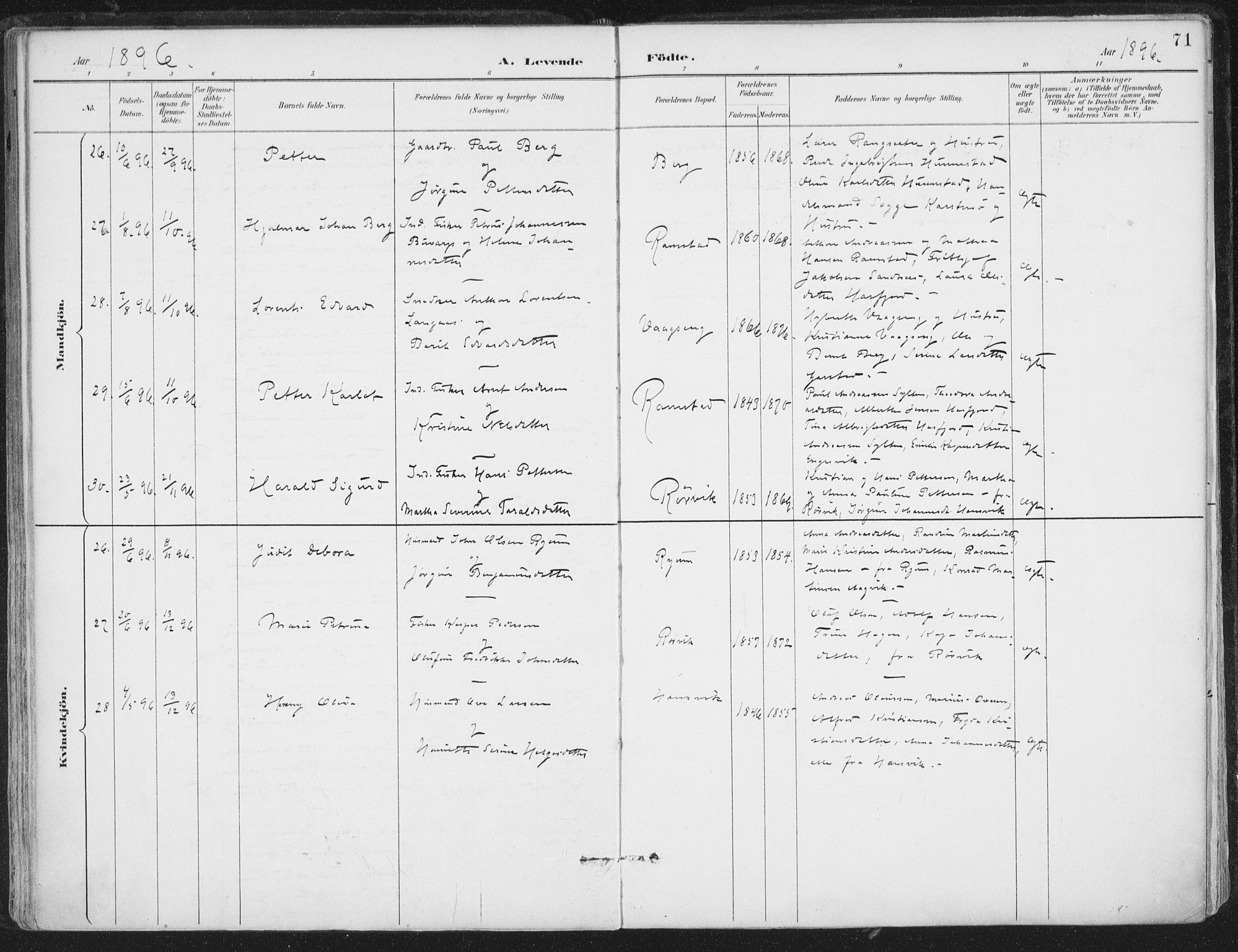 Ministerialprotokoller, klokkerbøker og fødselsregistre - Nord-Trøndelag, AV/SAT-A-1458/786/L0687: Parish register (official) no. 786A03, 1888-1898, p. 71