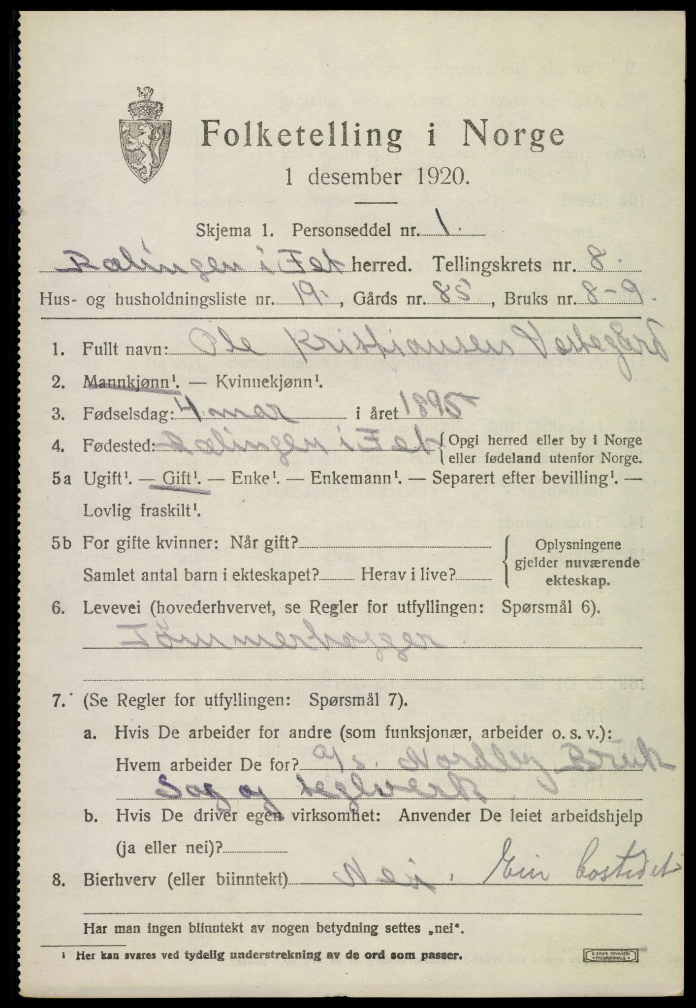 SAO, 1920 census for Fet, 1920, p. 8990