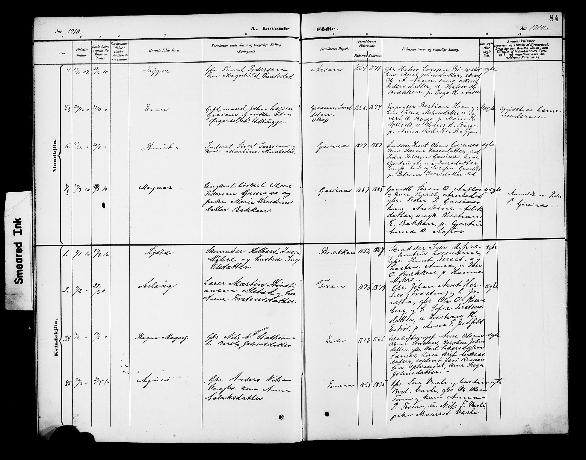 Ministerialprotokoller, klokkerbøker og fødselsregistre - Møre og Romsdal, AV/SAT-A-1454/551/L0632: Parish register (copy) no. 551C04, 1894-1920, p. 84