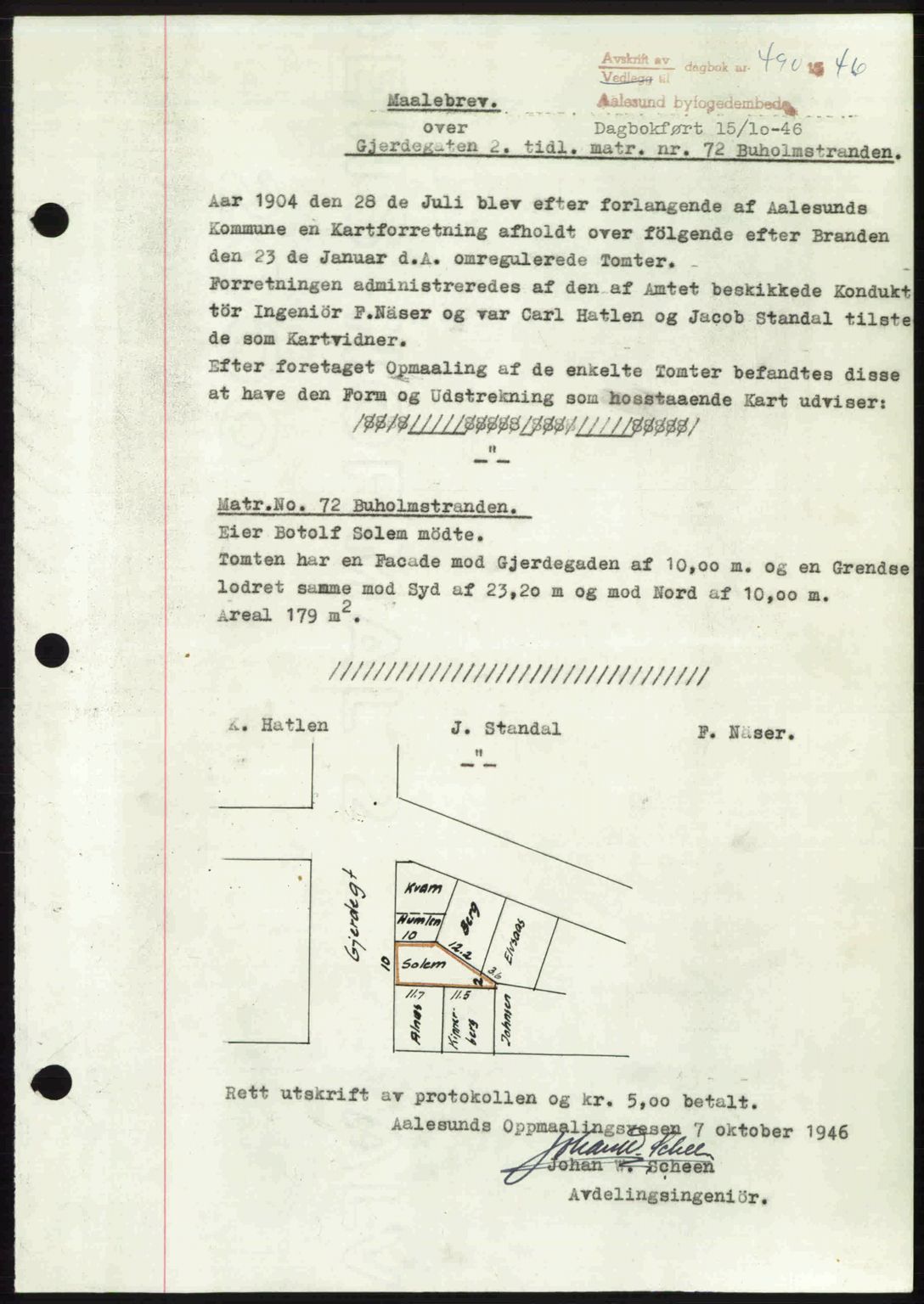 Ålesund byfogd, AV/SAT-A-4384: Mortgage book no. 36b, 1946-1947, Diary no: : 490/1946