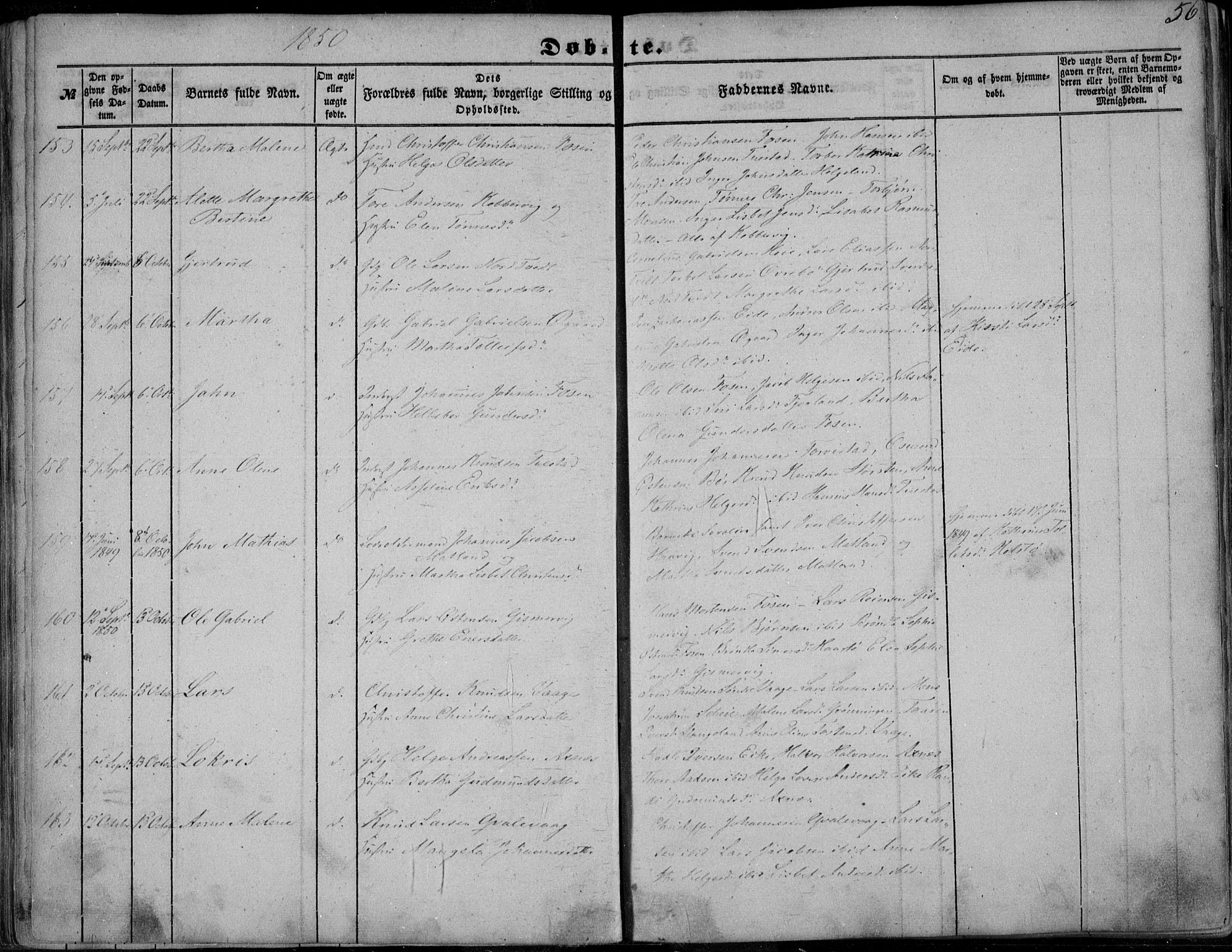 Avaldsnes sokneprestkontor, AV/SAST-A -101851/H/Ha/Haa/L0008: Parish register (official) no. A 8, 1847-1857, p. 56