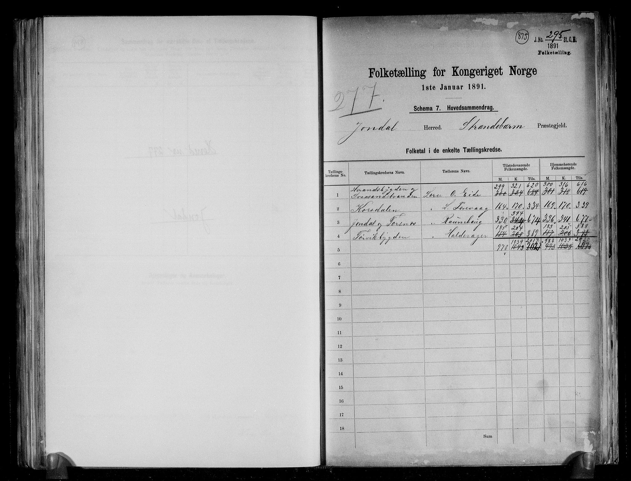 RA, 1891 census for 1227 Jondal, 1891, p. 2