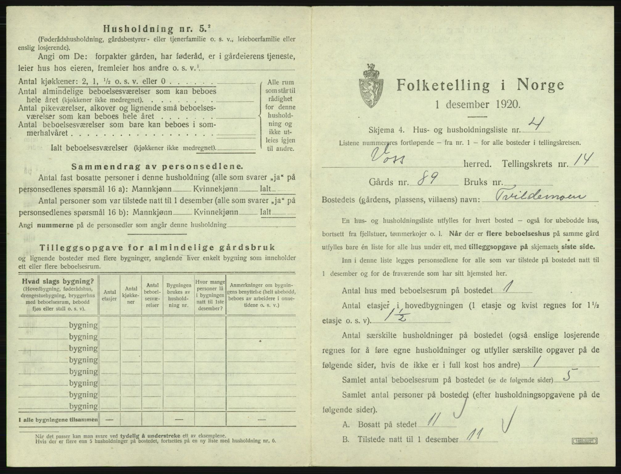 SAB, 1920 census for Voss, 1920, p. 1331