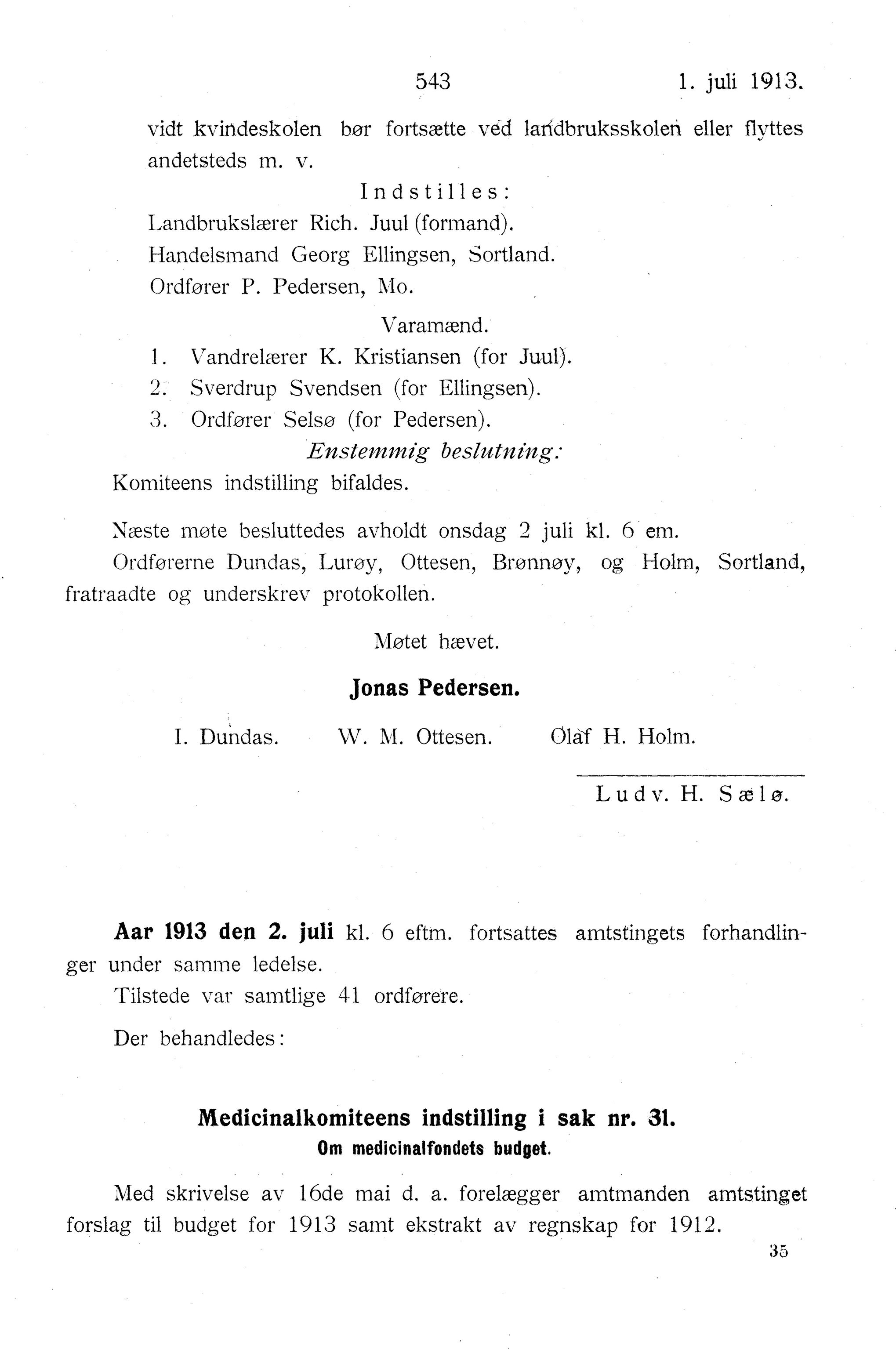 Nordland Fylkeskommune. Fylkestinget, AIN/NFK-17/176/A/Ac/L0036: Fylkestingsforhandlinger 1913, 1913, p. 543
