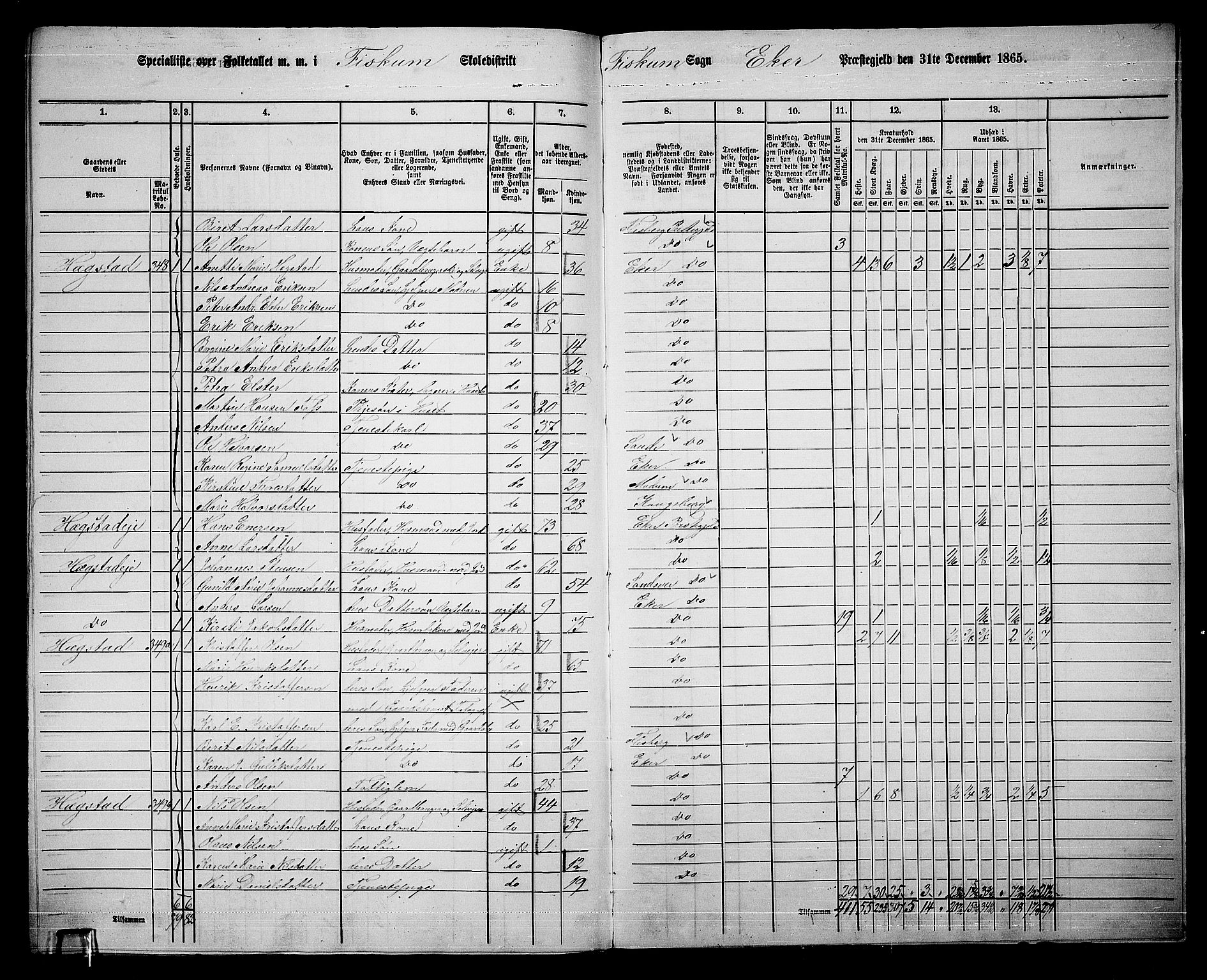 RA, 1865 census for Eiker, 1865, p. 530