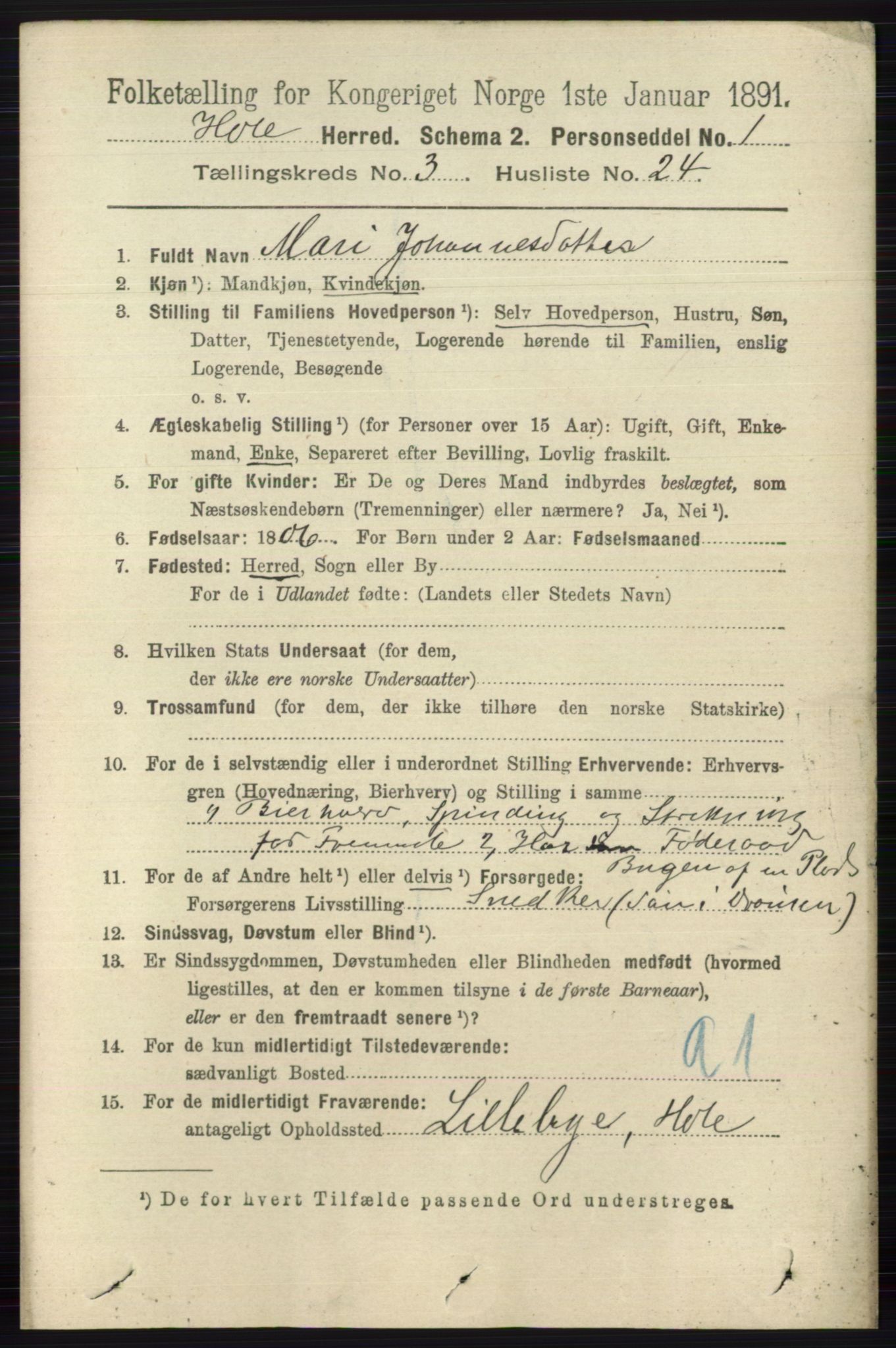 RA, 1891 census for 0612 Hole, 1891, p. 1349