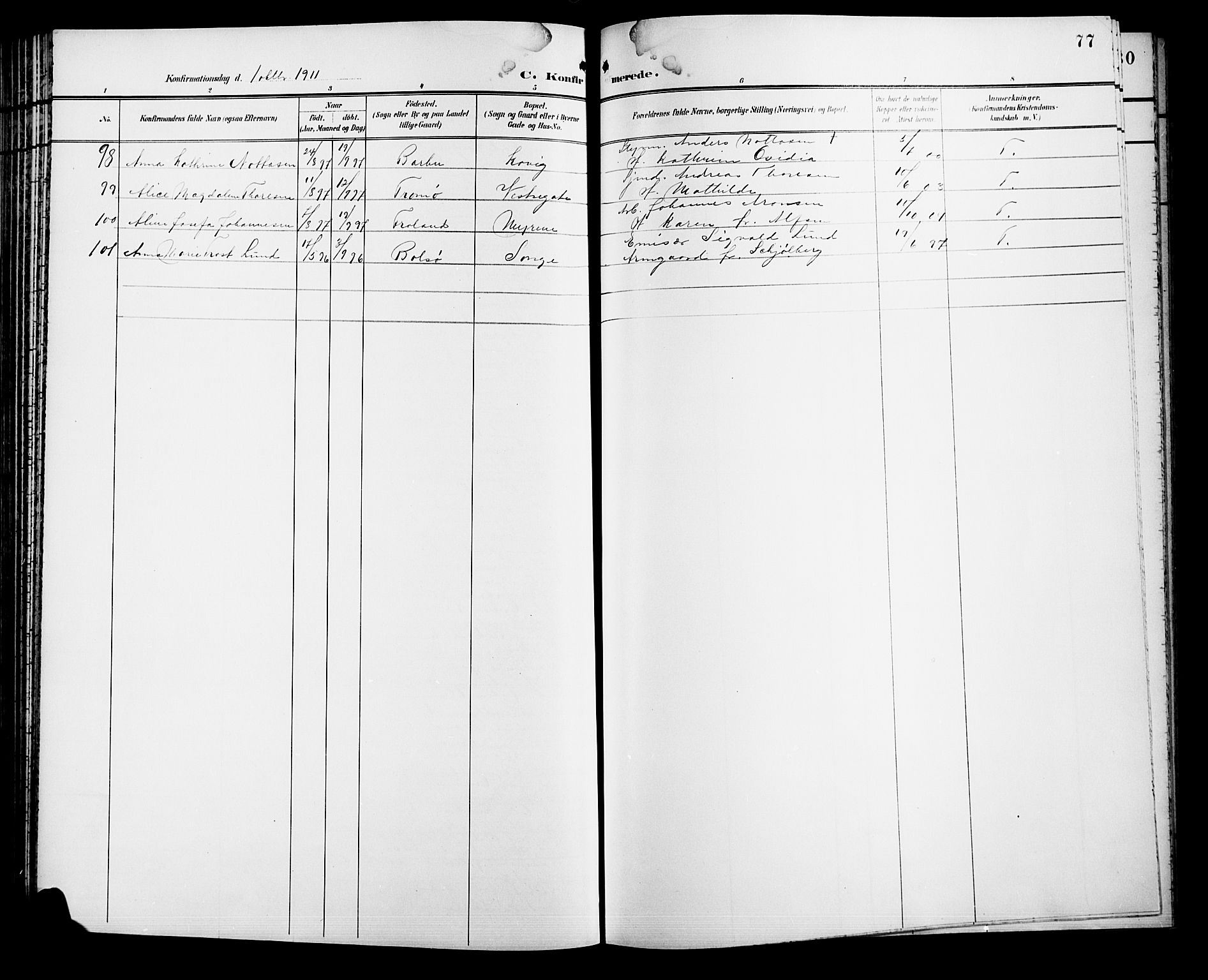 Barbu sokneprestkontor, AV/SAK-1111-0003/F/Fb/L0003: Parish register (copy) no. B 3, 1897-1911, p. 77