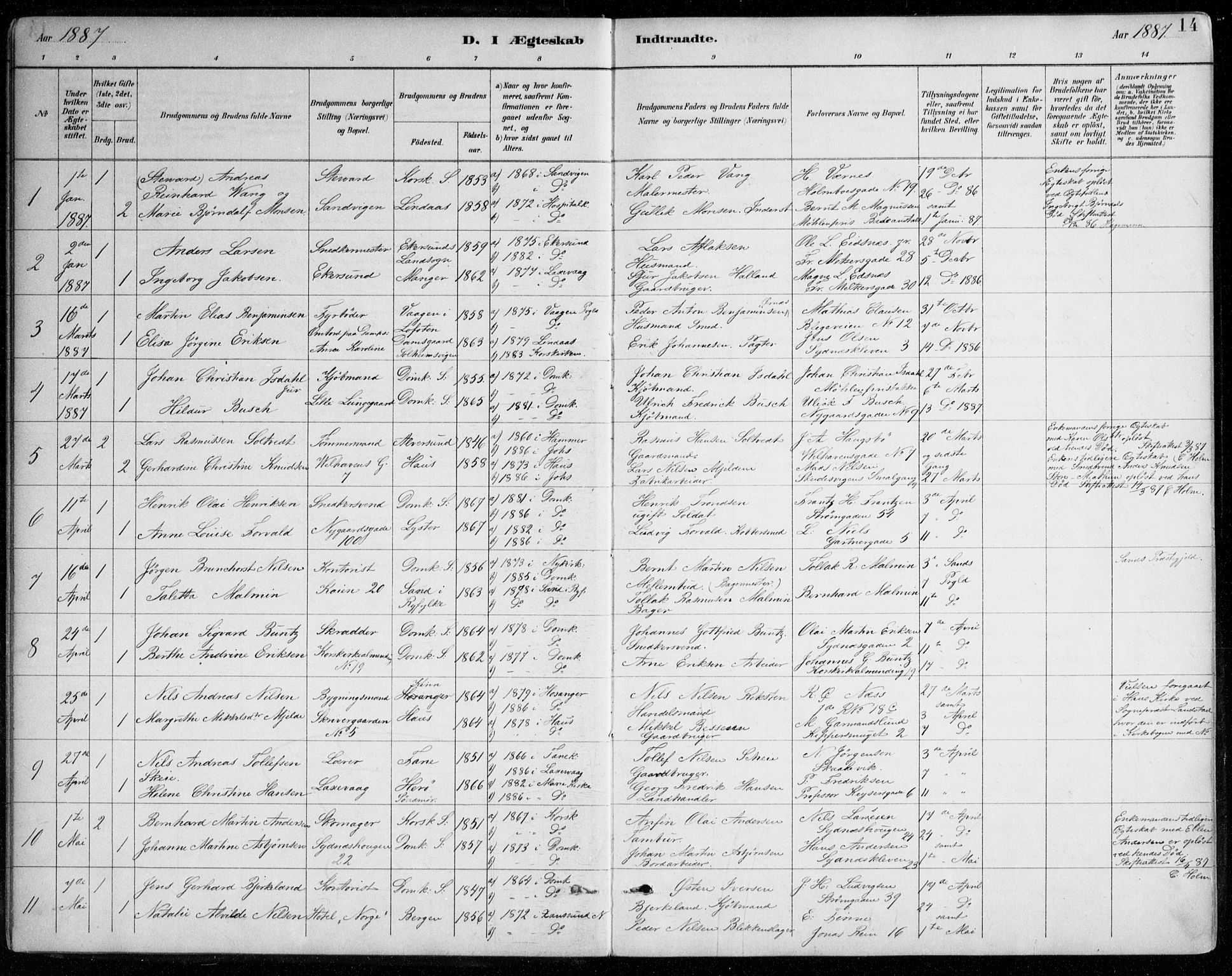 Johanneskirken sokneprestembete, SAB/A-76001/H/Haa/L0012: Parish register (official) no. D 1, 1885-1912, p. 14