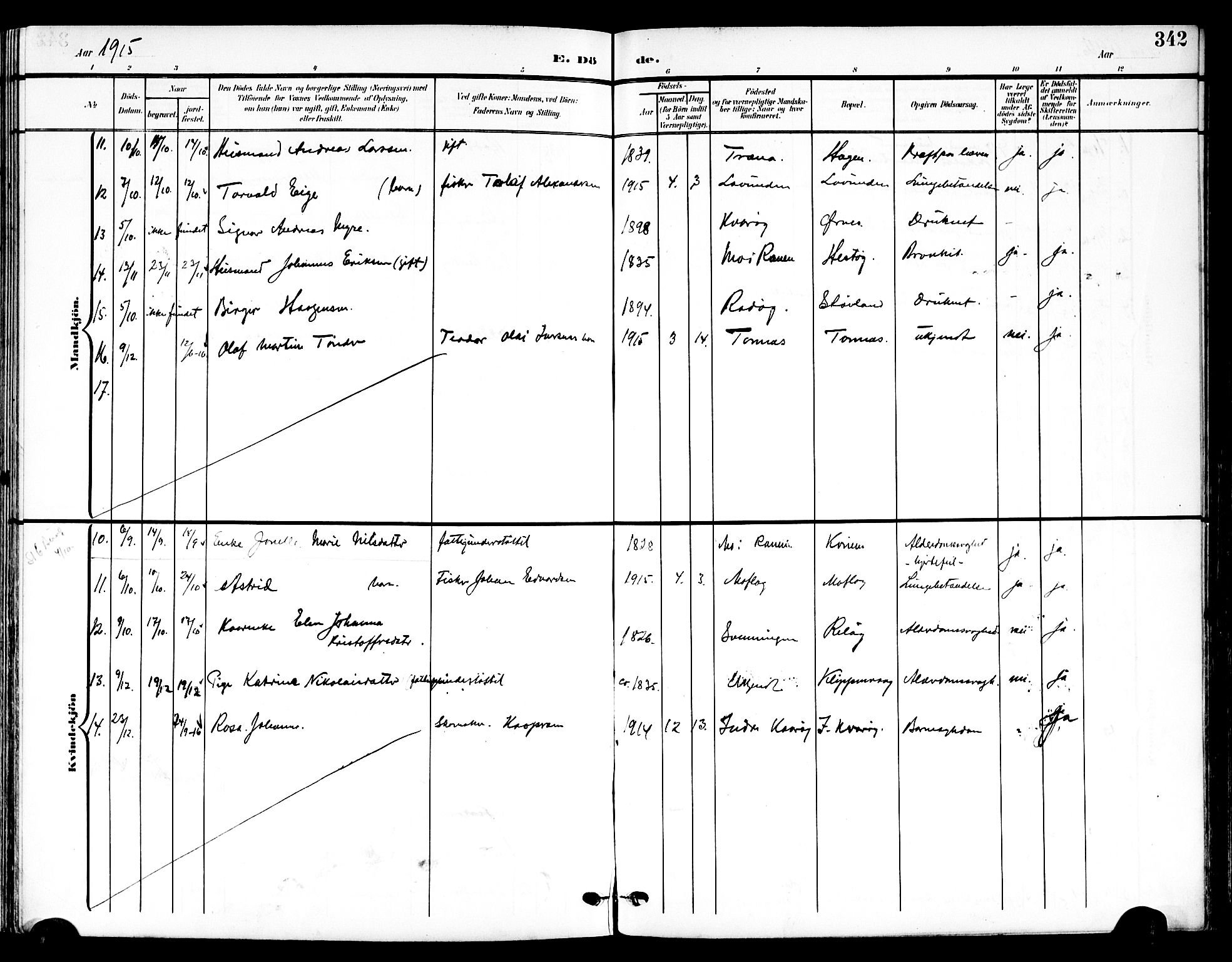 Ministerialprotokoller, klokkerbøker og fødselsregistre - Nordland, AV/SAT-A-1459/839/L0569: Parish register (official) no. 839A06, 1903-1922, p. 342