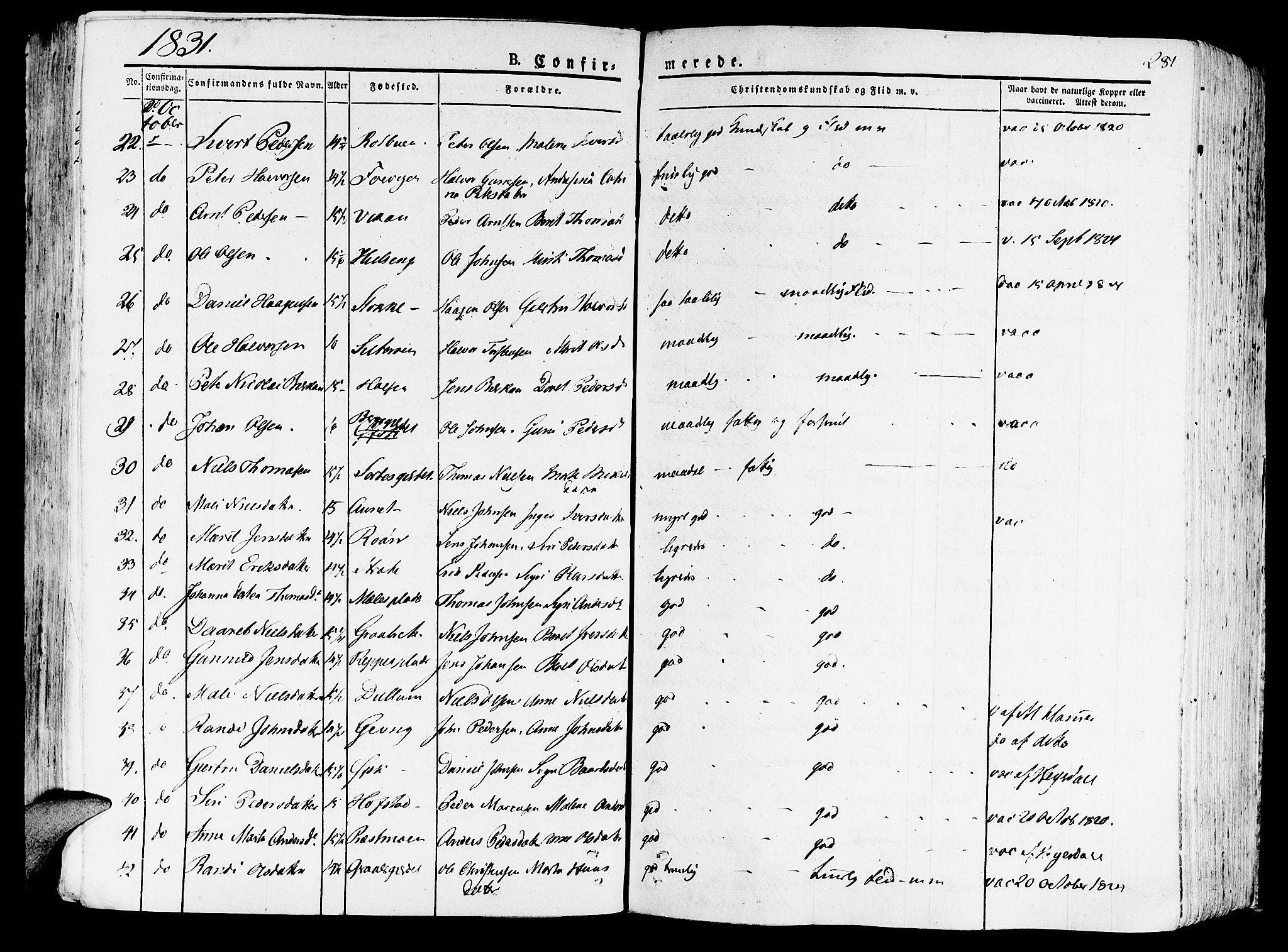 Ministerialprotokoller, klokkerbøker og fødselsregistre - Nord-Trøndelag, AV/SAT-A-1458/709/L0070: Parish register (official) no. 709A10, 1820-1832, p. 281