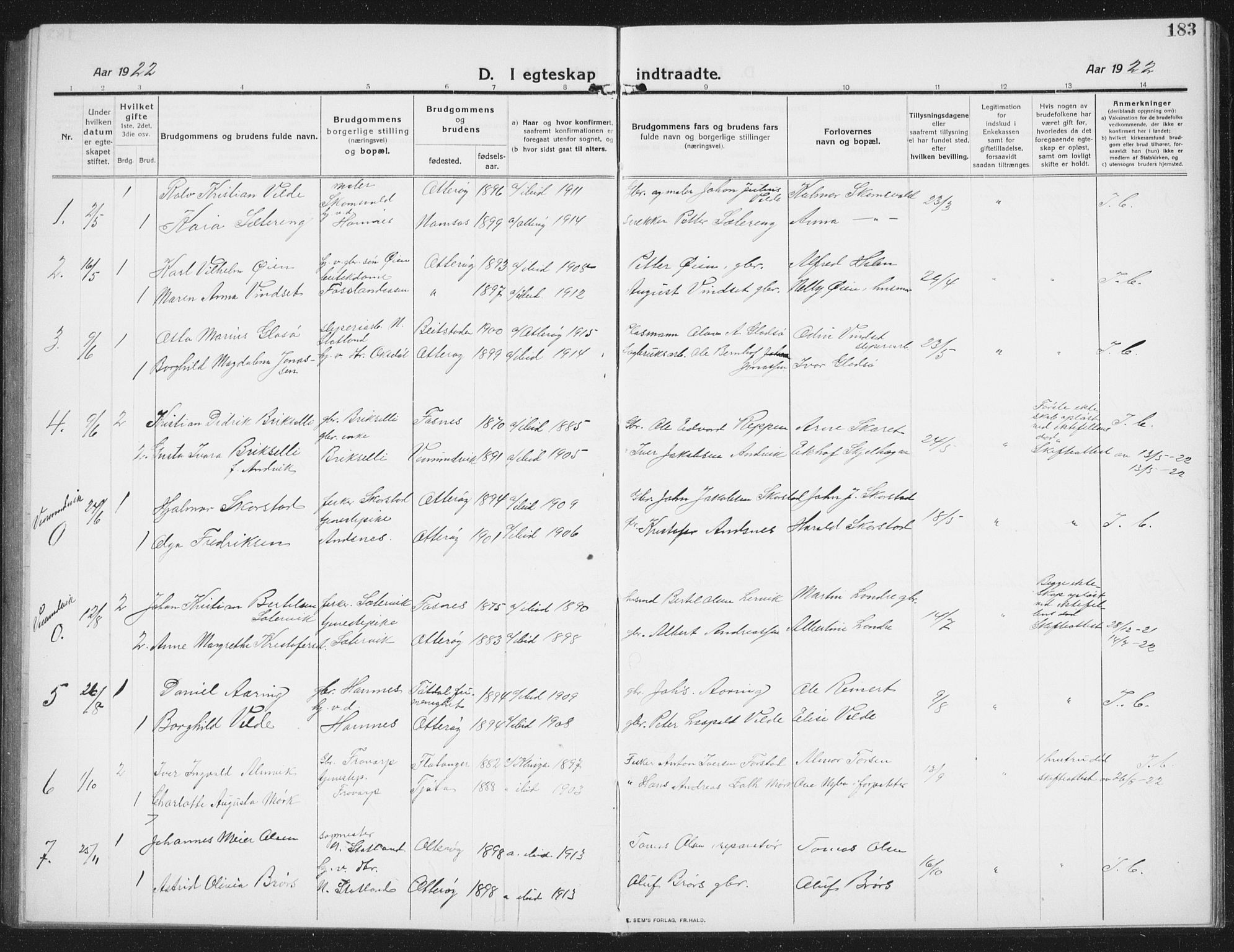 Ministerialprotokoller, klokkerbøker og fødselsregistre - Nord-Trøndelag, SAT/A-1458/774/L0630: Parish register (copy) no. 774C01, 1910-1934, p. 183