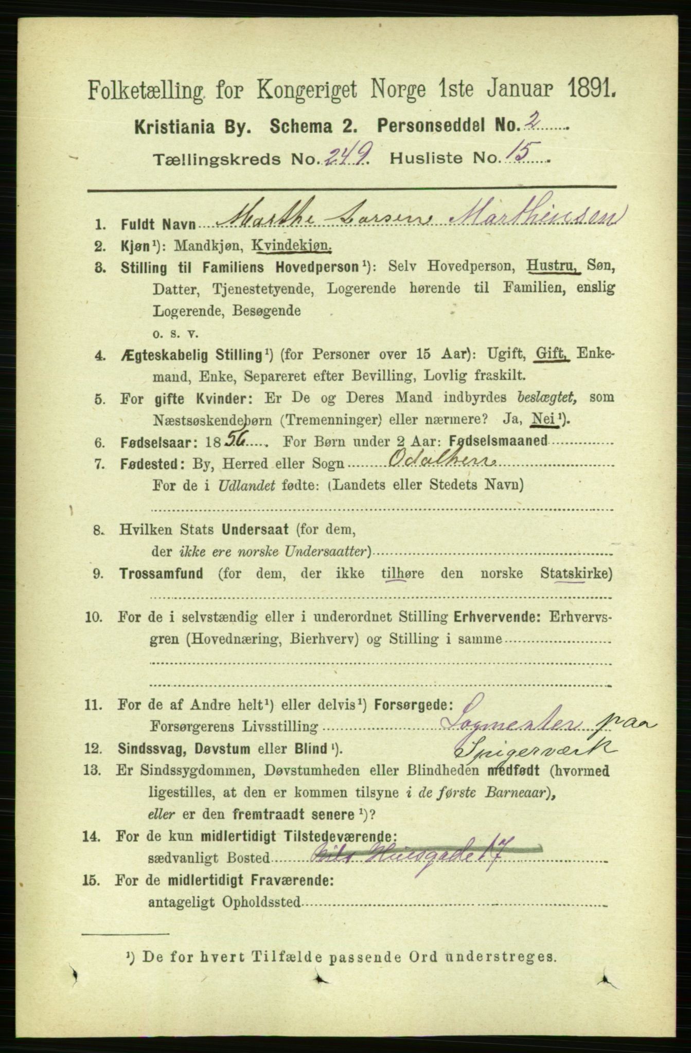 RA, 1891 census for 0301 Kristiania, 1891, p. 152599