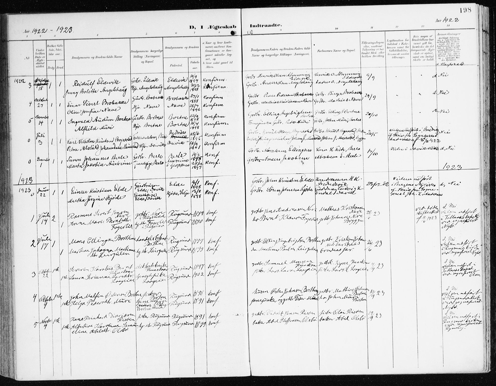 Davik sokneprestembete, AV/SAB-A-79701/H/Haa/Haad/L0002: Parish register (official) no. D 2, 1901-1930, p. 198