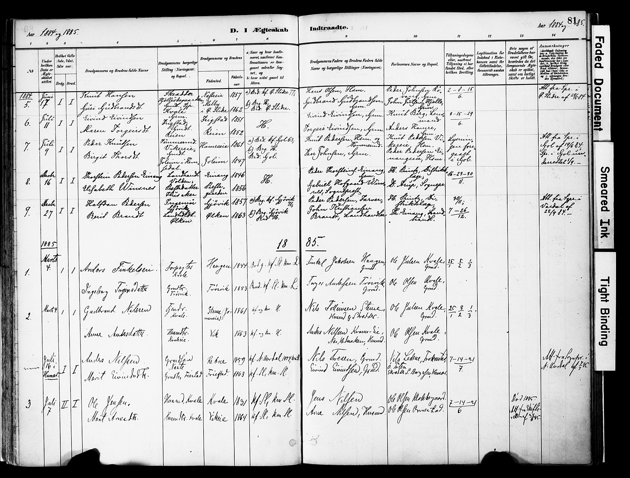 Vestre Slidre prestekontor, SAH/PREST-136/H/Ha/Haa/L0004: Parish register (official) no. 4, 1881-1911, p. 81