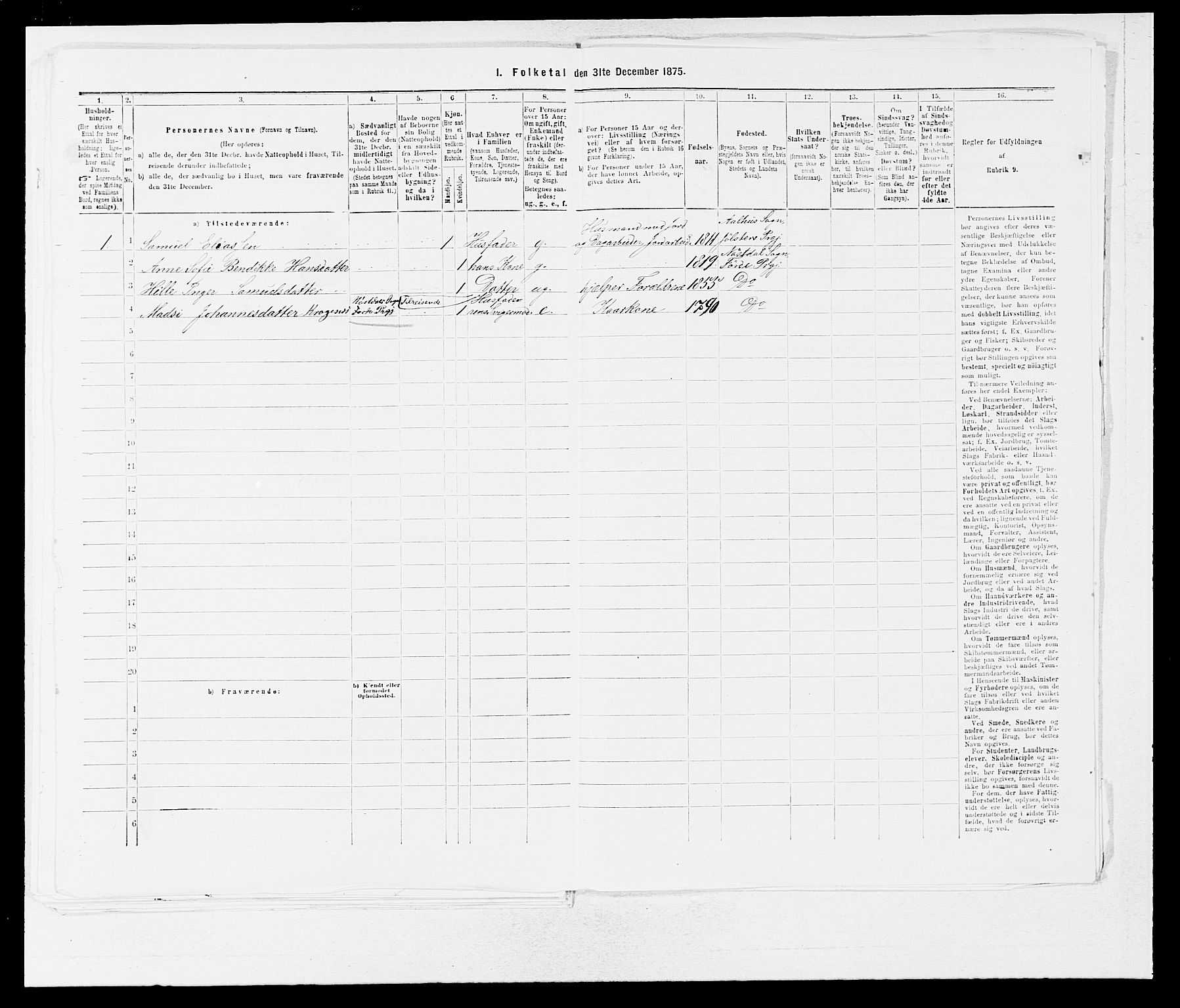 SAB, 1875 census for 1432P Førde, 1875, p. 1601