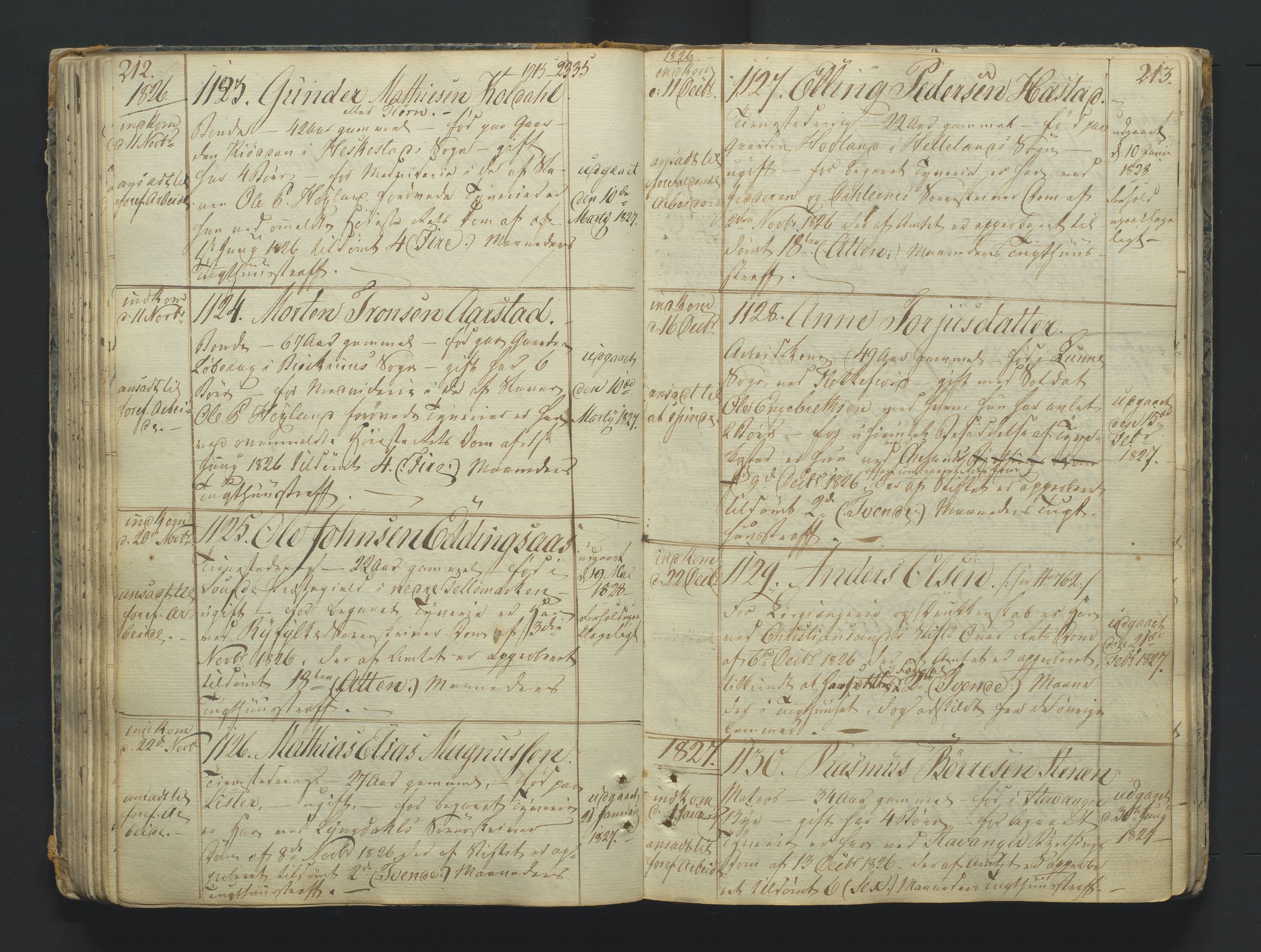 Kristiansand tukthus, SAK/1251-0009/G/Gc/L0007/0001: Fangeregistrering / Fangeprotokoll innkomne fanger med register, 1789-1835, p. 212-213