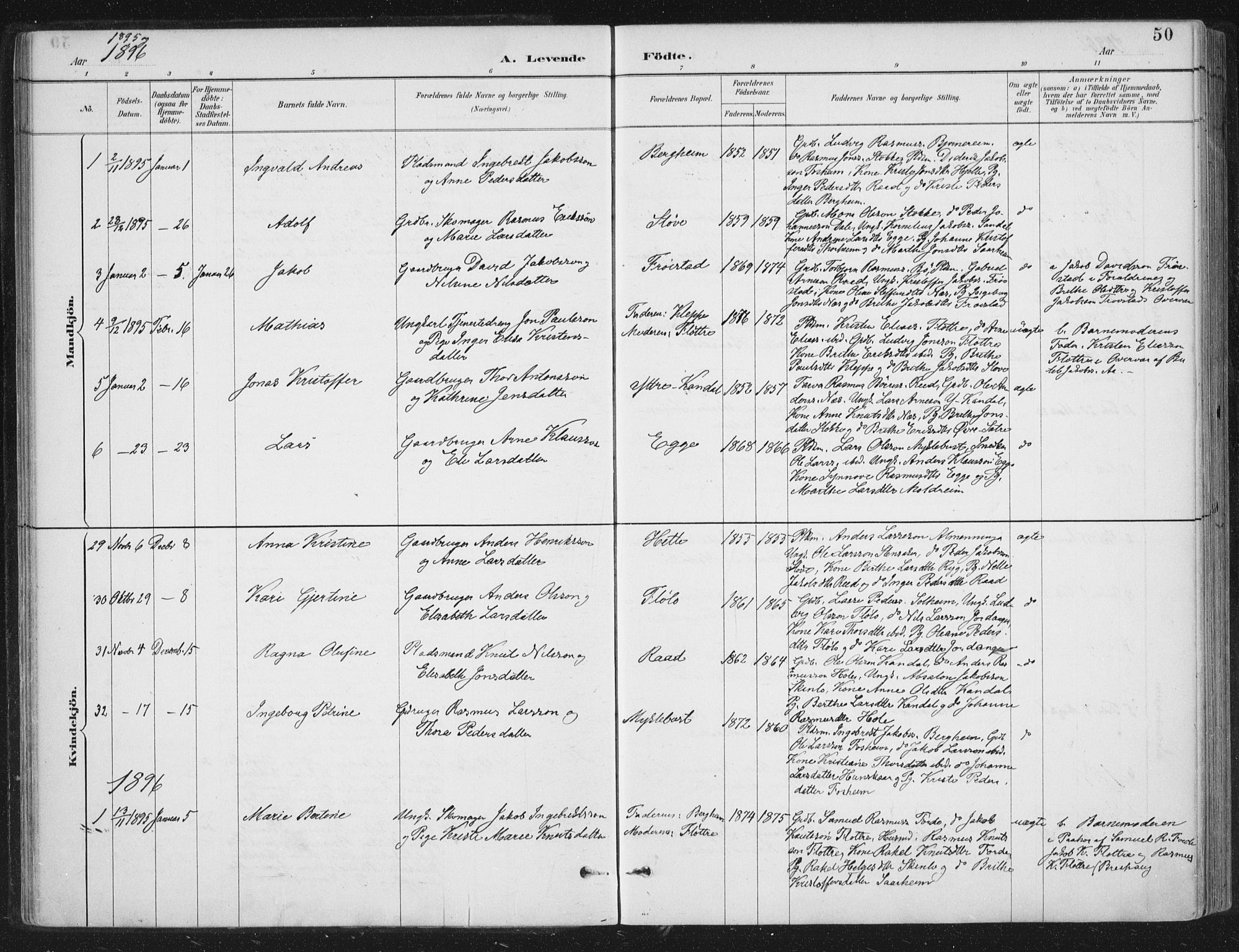 Gloppen sokneprestembete, AV/SAB-A-80101/H/Haa/Haac/L0002: Parish register (official) no. C  2, 1887-1904, p. 50