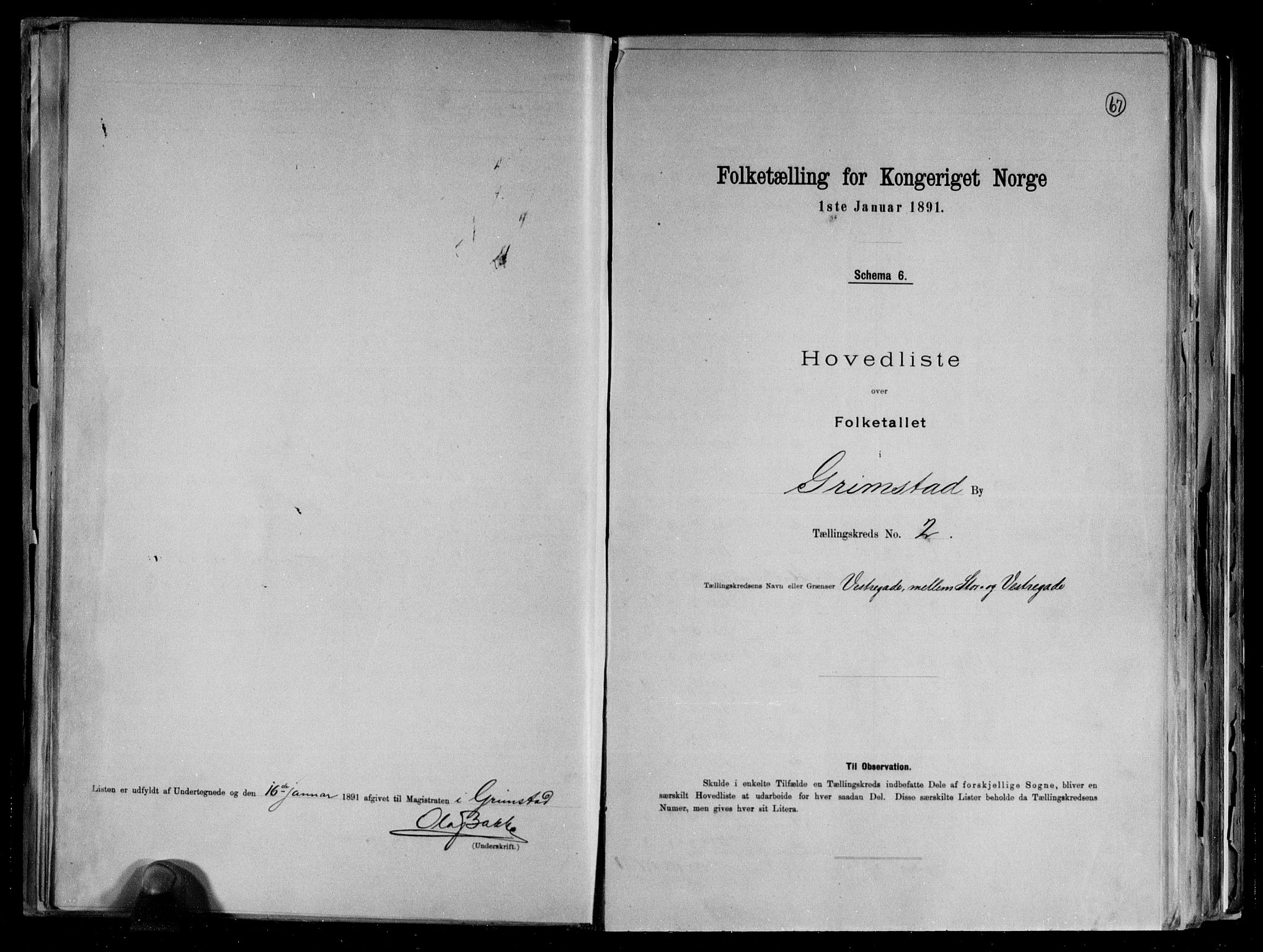 RA, 1891 census for 0904 Grimstad, 1891, p. 7