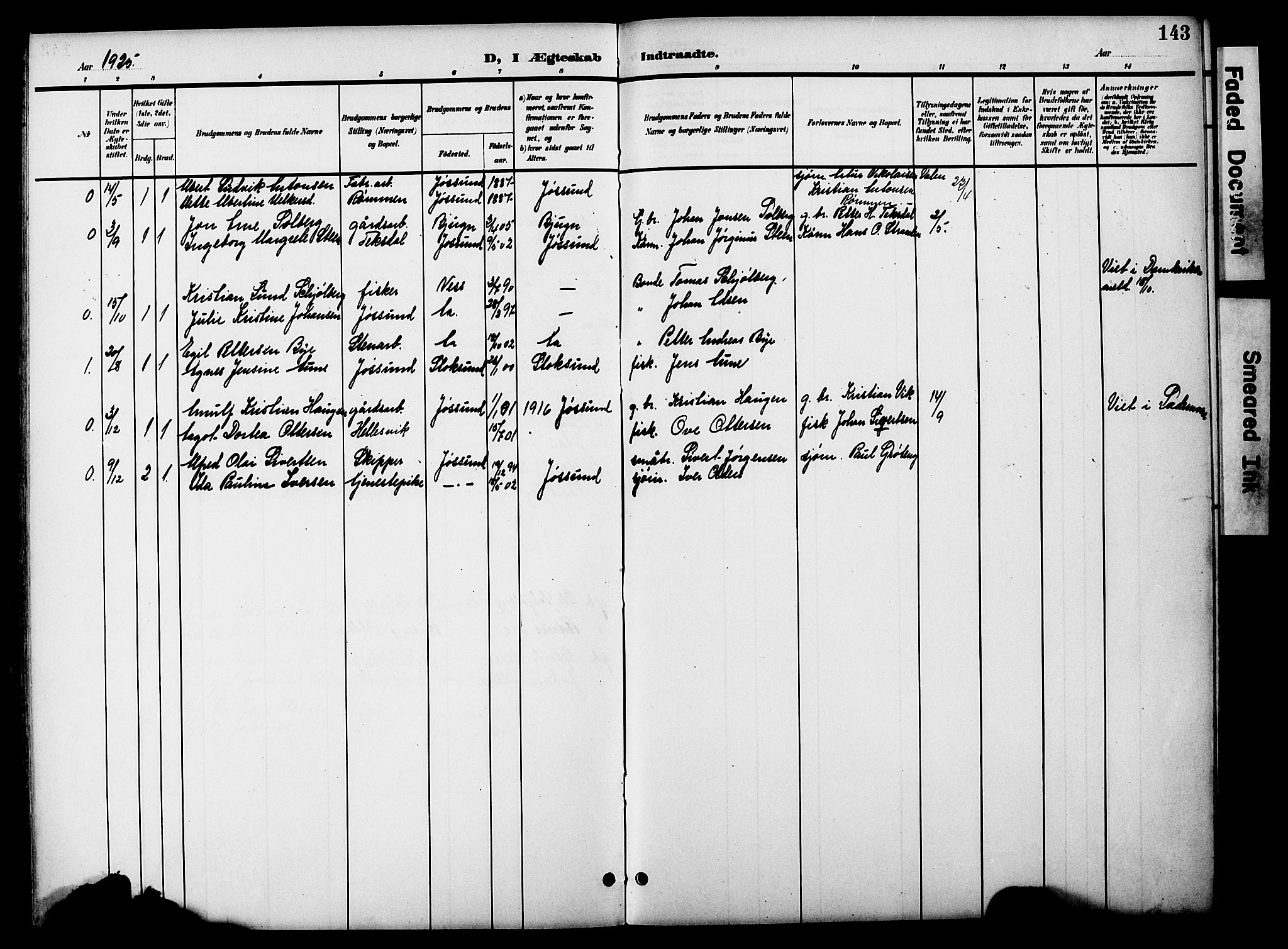 Ministerialprotokoller, klokkerbøker og fødselsregistre - Sør-Trøndelag, SAT/A-1456/654/L0666: Parish register (copy) no. 654C02, 1901-1925, p. 143