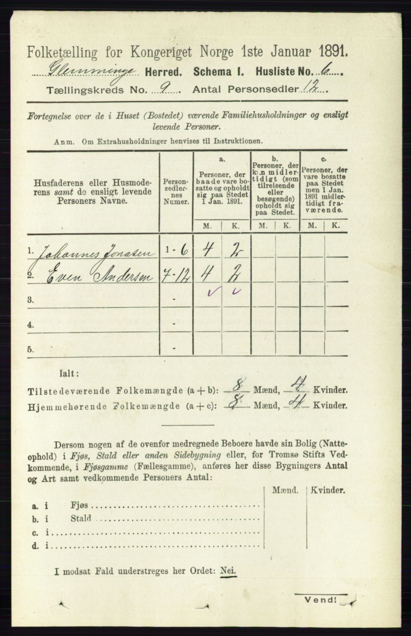 RA, 1891 census for 0132 Glemmen, 1891, p. 9550