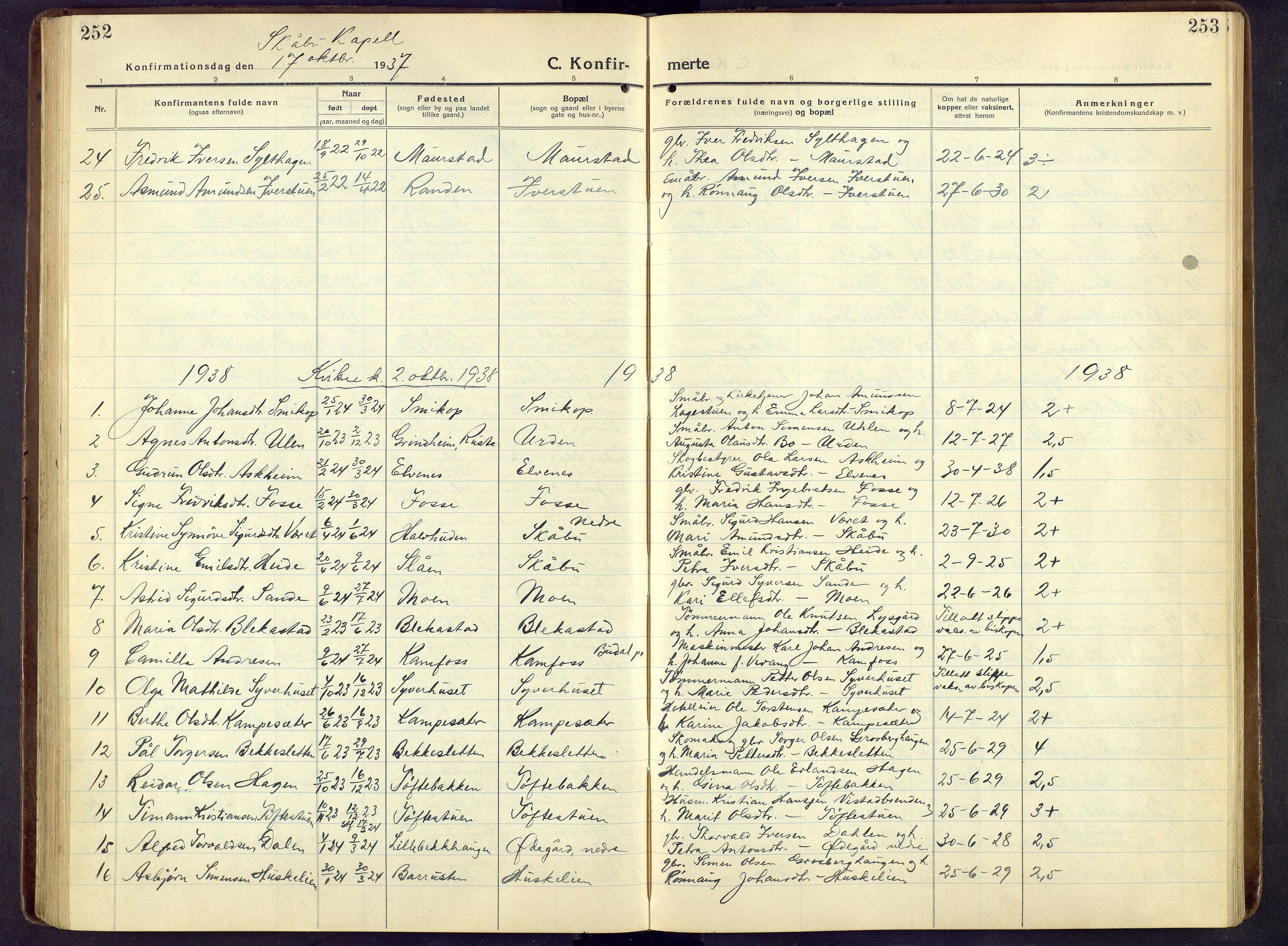 Nord-Fron prestekontor, AV/SAH-PREST-080/H/Ha/Hab/L0009: Parish register (copy) no. 9, 1915-1958, p. 252-253