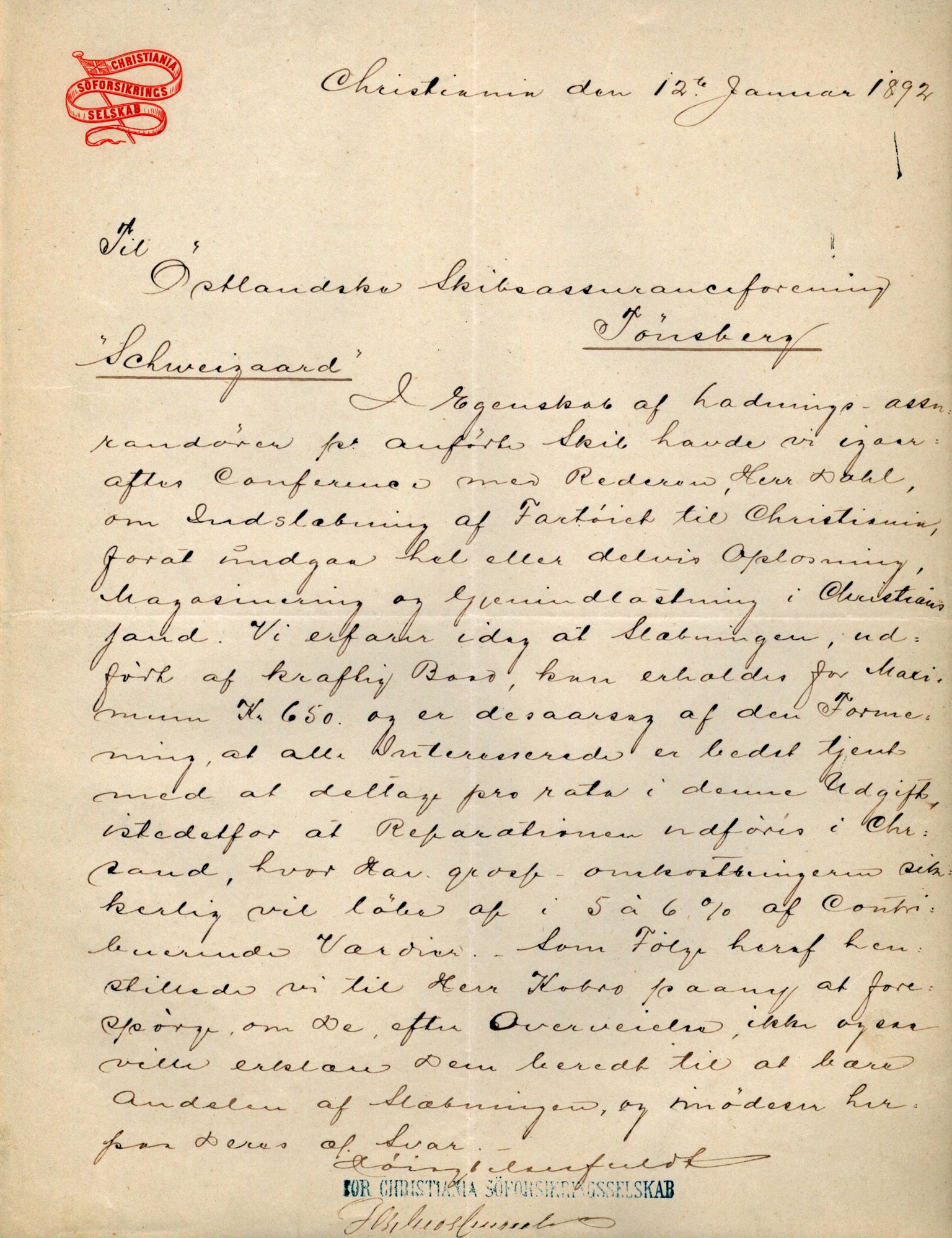 Pa 63 - Østlandske skibsassuranceforening, VEMU/A-1079/G/Ga/L0030/0003: Havaridokumenter / Rex, Salus, Schweigaard, Seladon, Titania, Tordenskjold av Trondhjem, 1893, p. 32