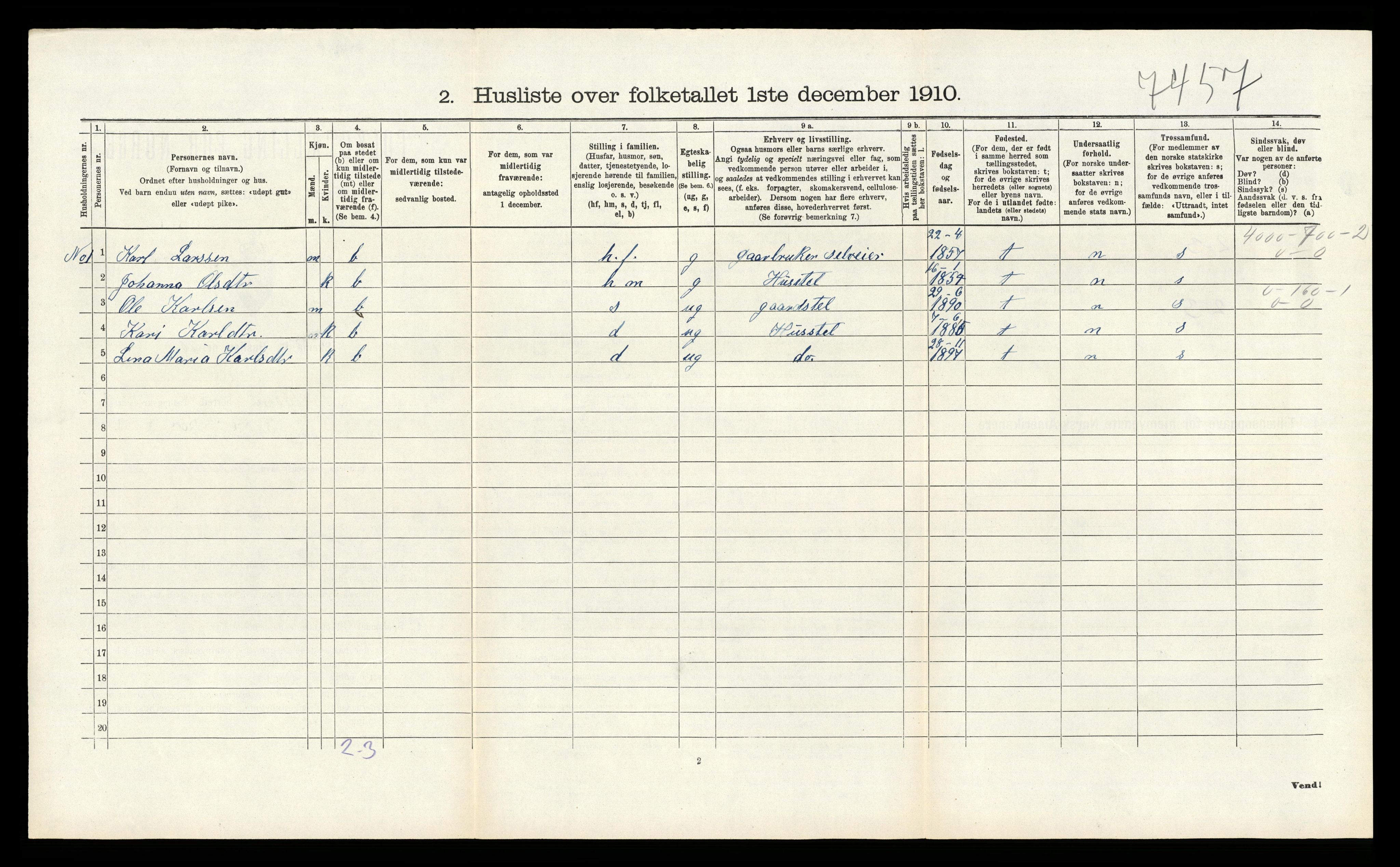RA, 1910 census for Åsane, 1910, p. 156