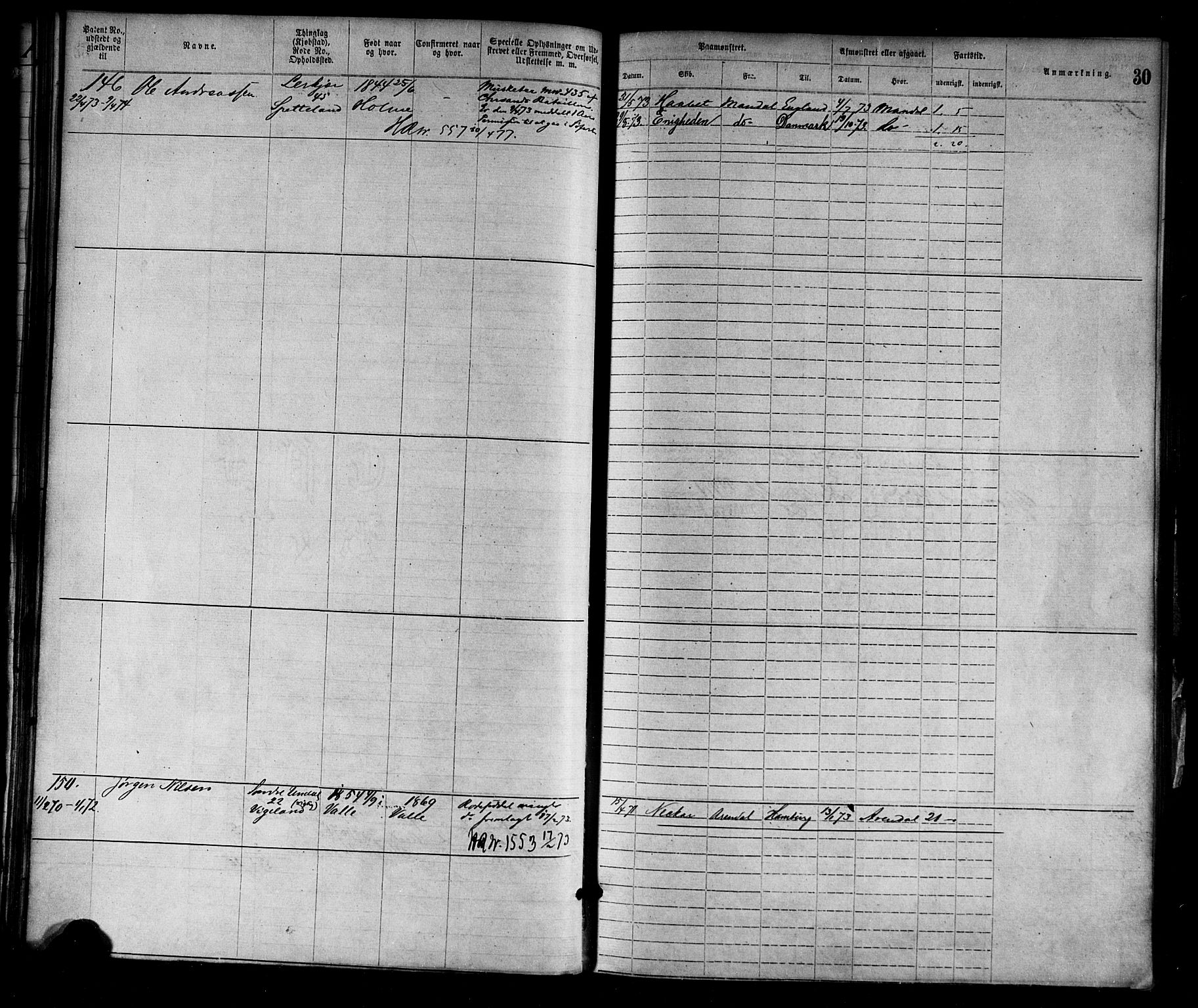 Mandal mønstringskrets, SAK/2031-0016/F/Fa/L0001: Annotasjonsrulle nr 1-1920 med register, L-3, 1869-1881, p. 58