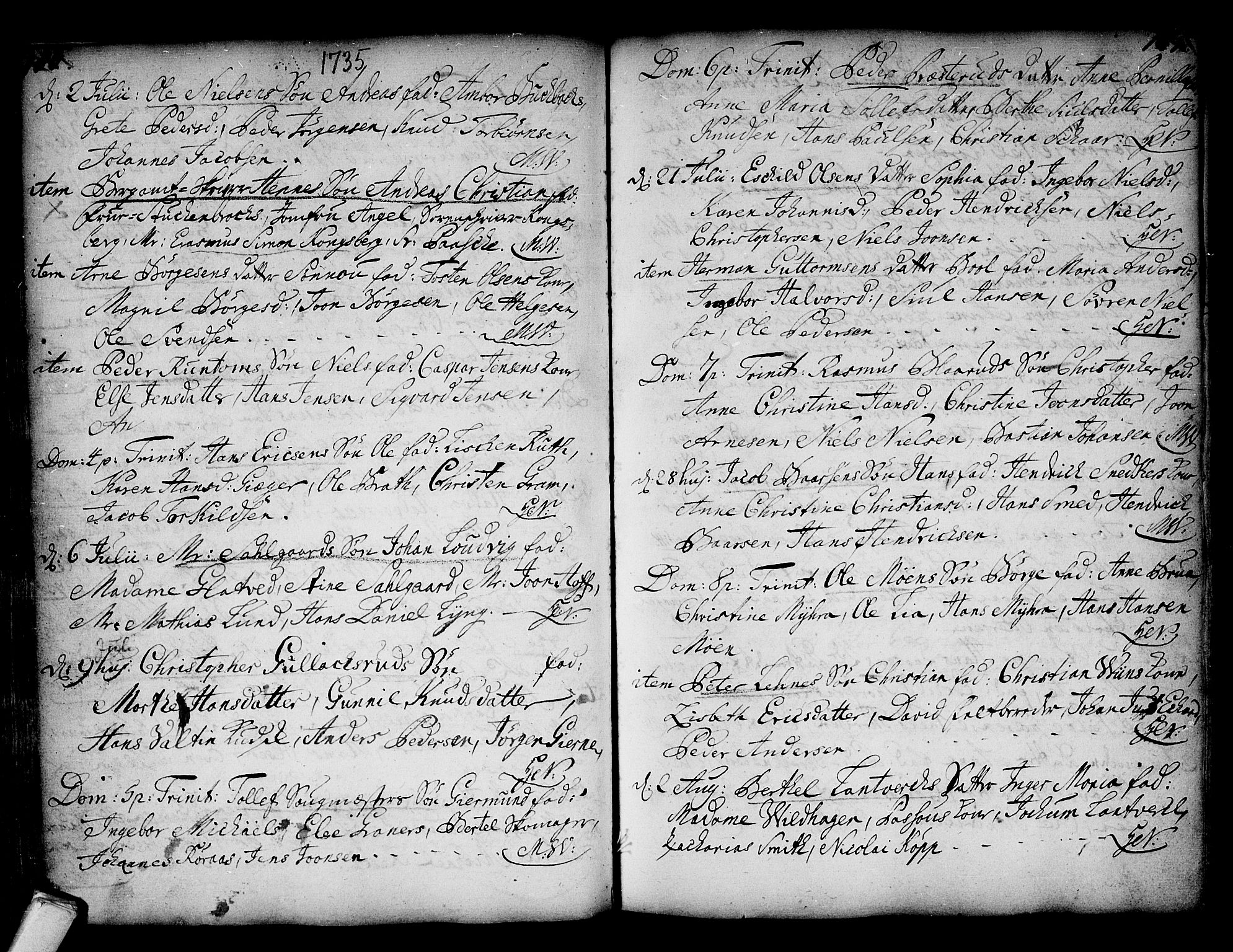 Kongsberg kirkebøker, SAKO/A-22/F/Fa/L0002: Parish register (official) no. I 2, 1721-1743, p. 184-185
