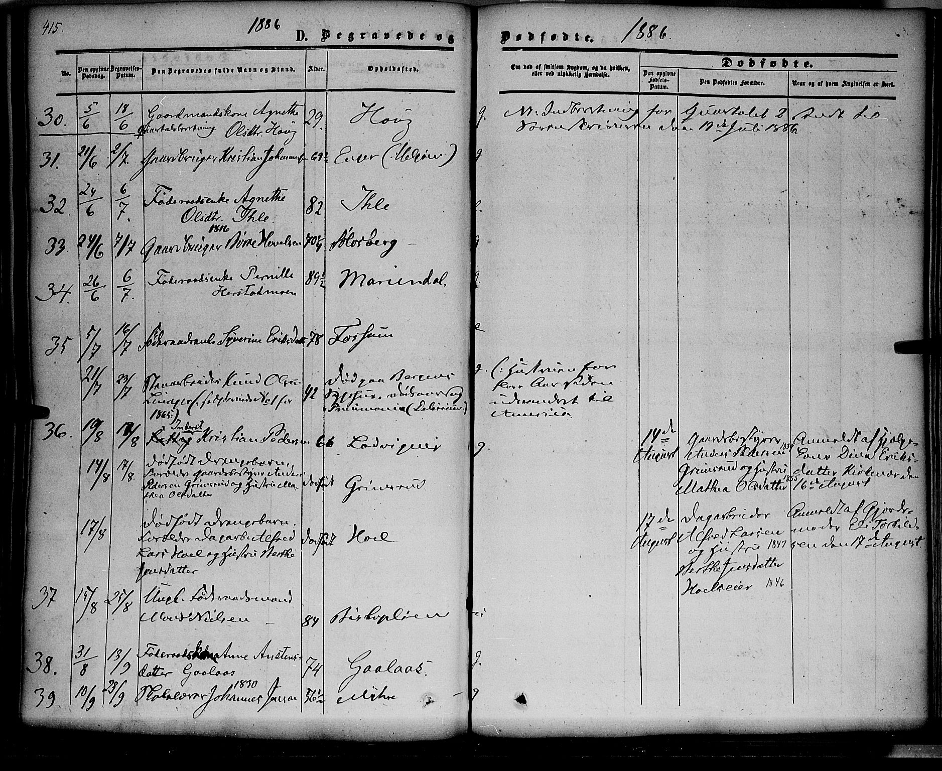 Nes prestekontor, Hedmark, AV/SAH-PREST-020/K/Ka/L0004: Parish register (official) no. 4, 1852-1886, p. 415