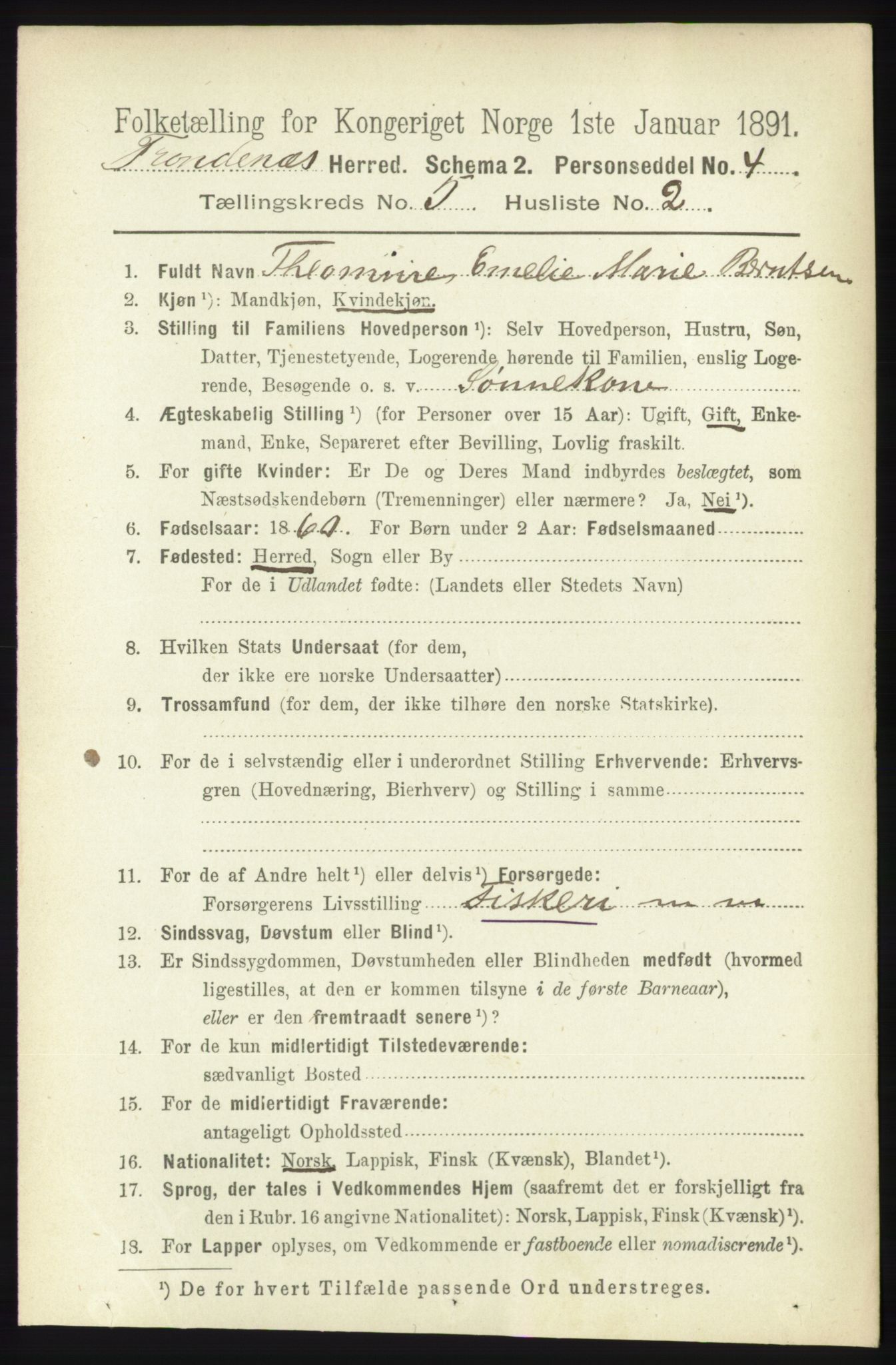 RA, 1891 census for 1914 Trondenes, 1891, p. 2837