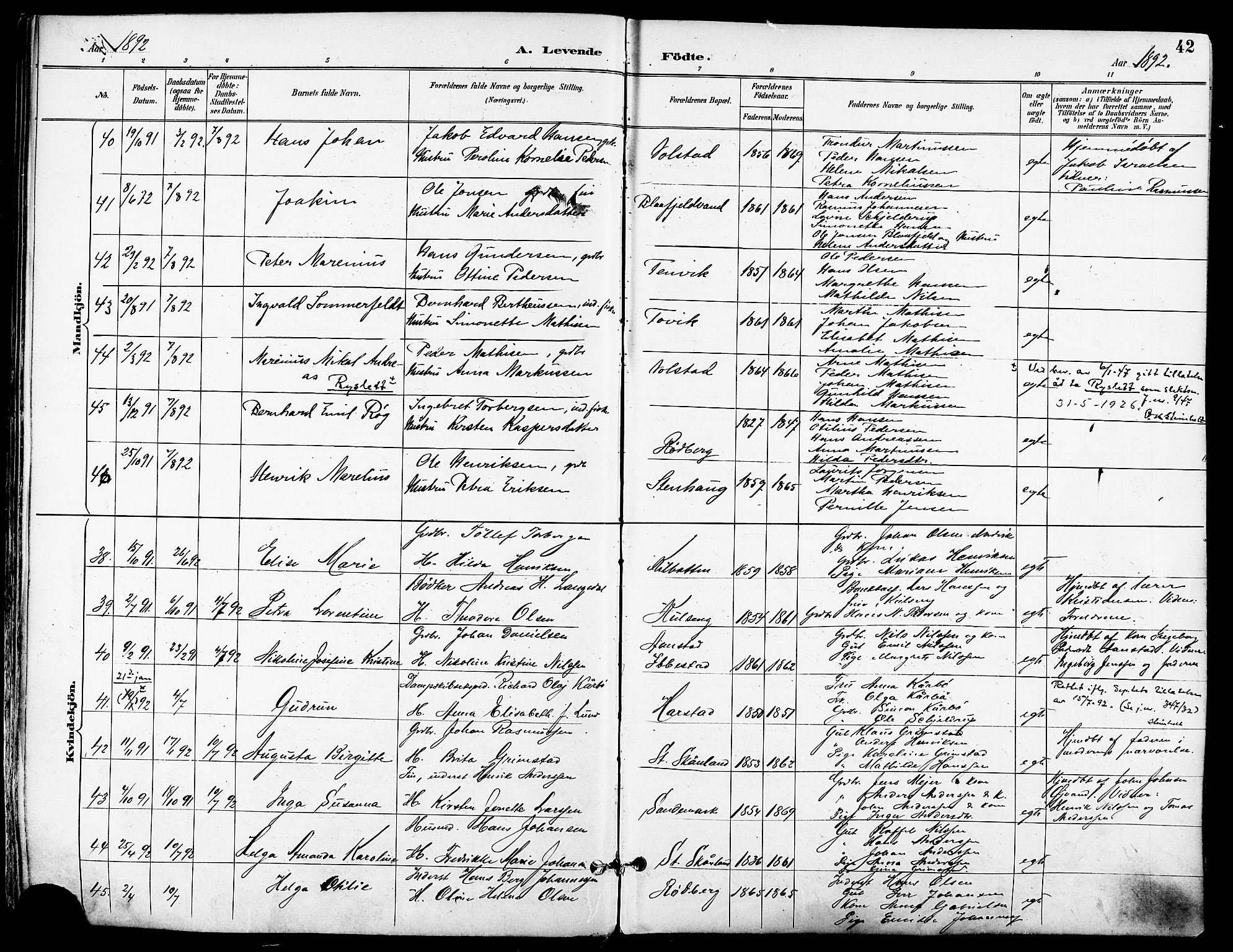 Trondenes sokneprestkontor, SATØ/S-1319/H/Ha/L0016kirke: Parish register (official) no. 16, 1890-1898, p. 42