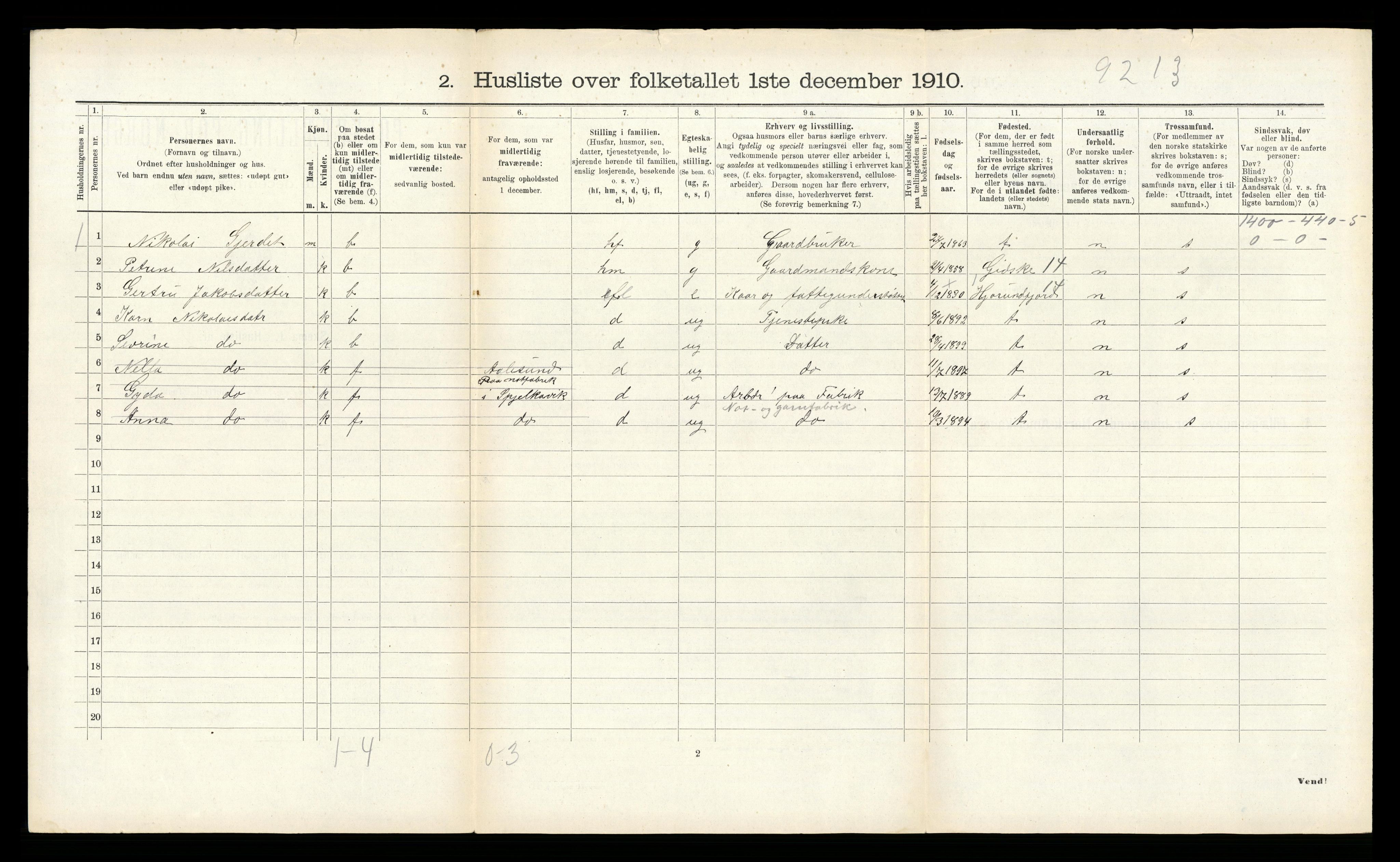 RA, 1910 census for Borgund, 1910, p. 394