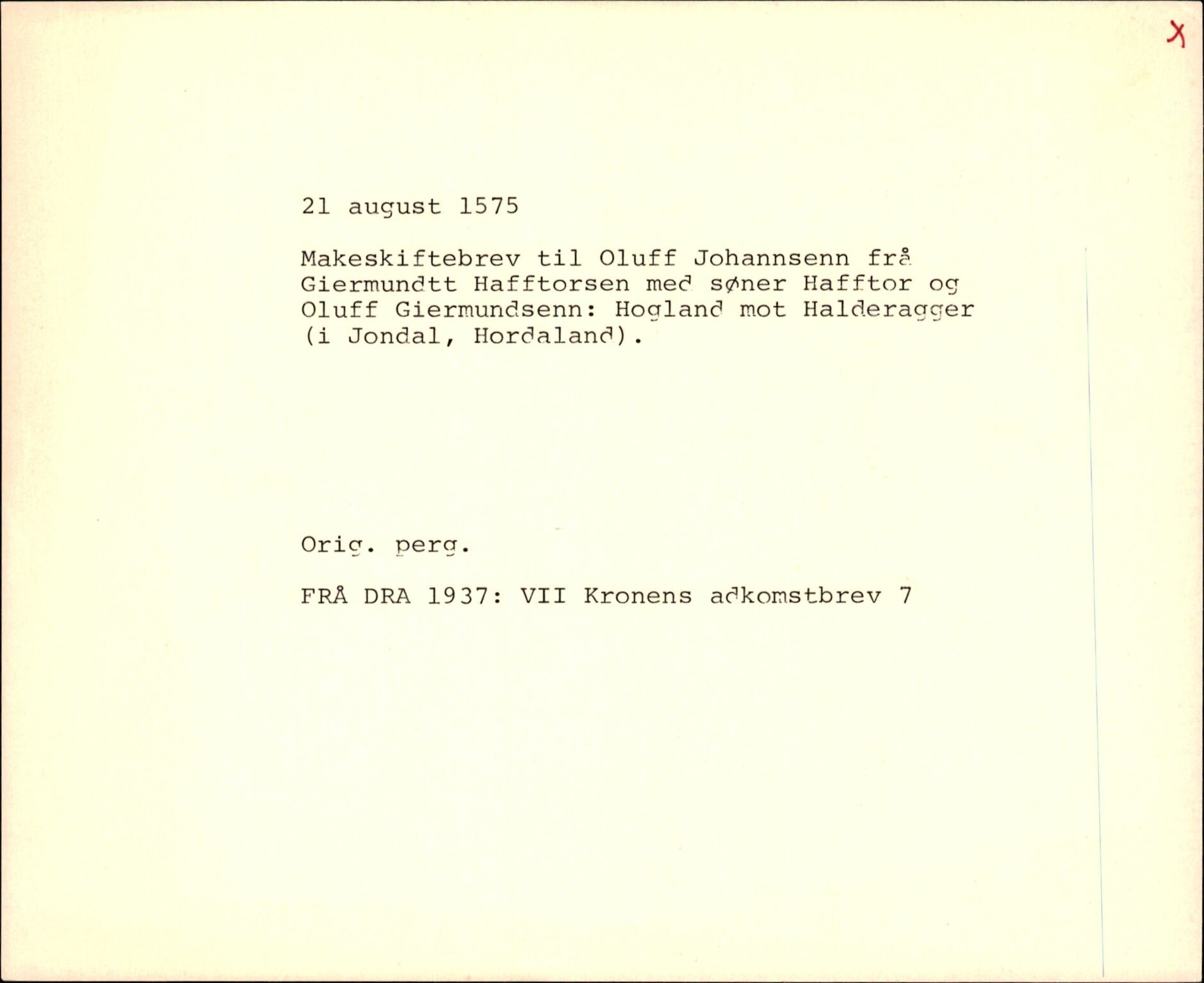 Riksarkivets diplomsamling, AV/RA-EA-5965/F35/F35f/L0002: Regestsedler: Diplomer fra DRA 1937 og 1996, p. 383