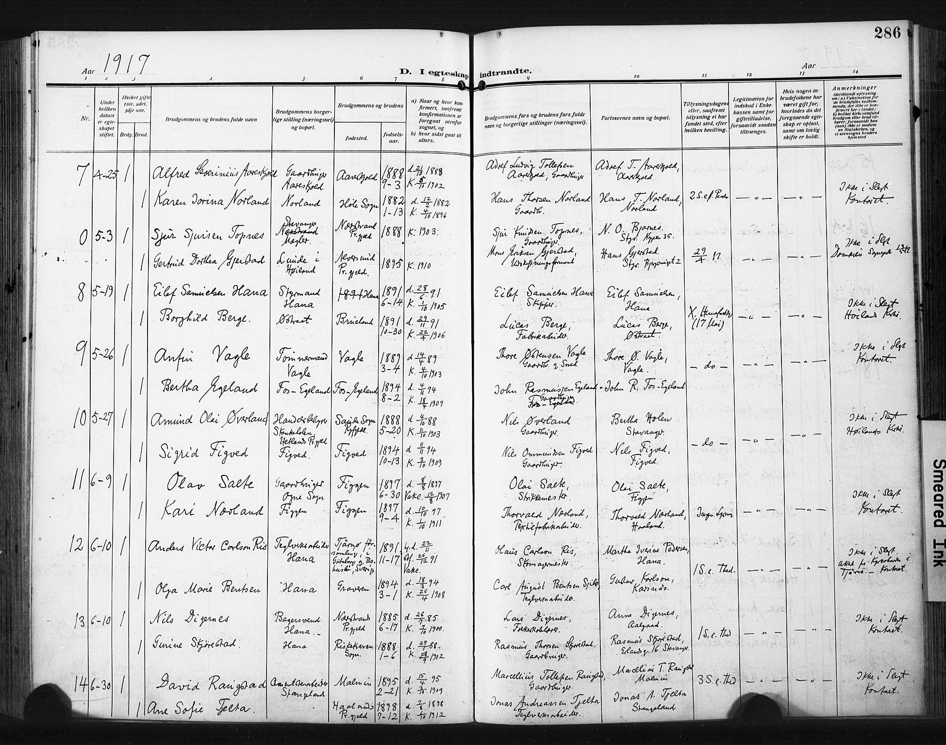Høyland sokneprestkontor, AV/SAST-A-101799/001/30BA/L0017: Parish register (official) no. A 15, 1912-1924, p. 286